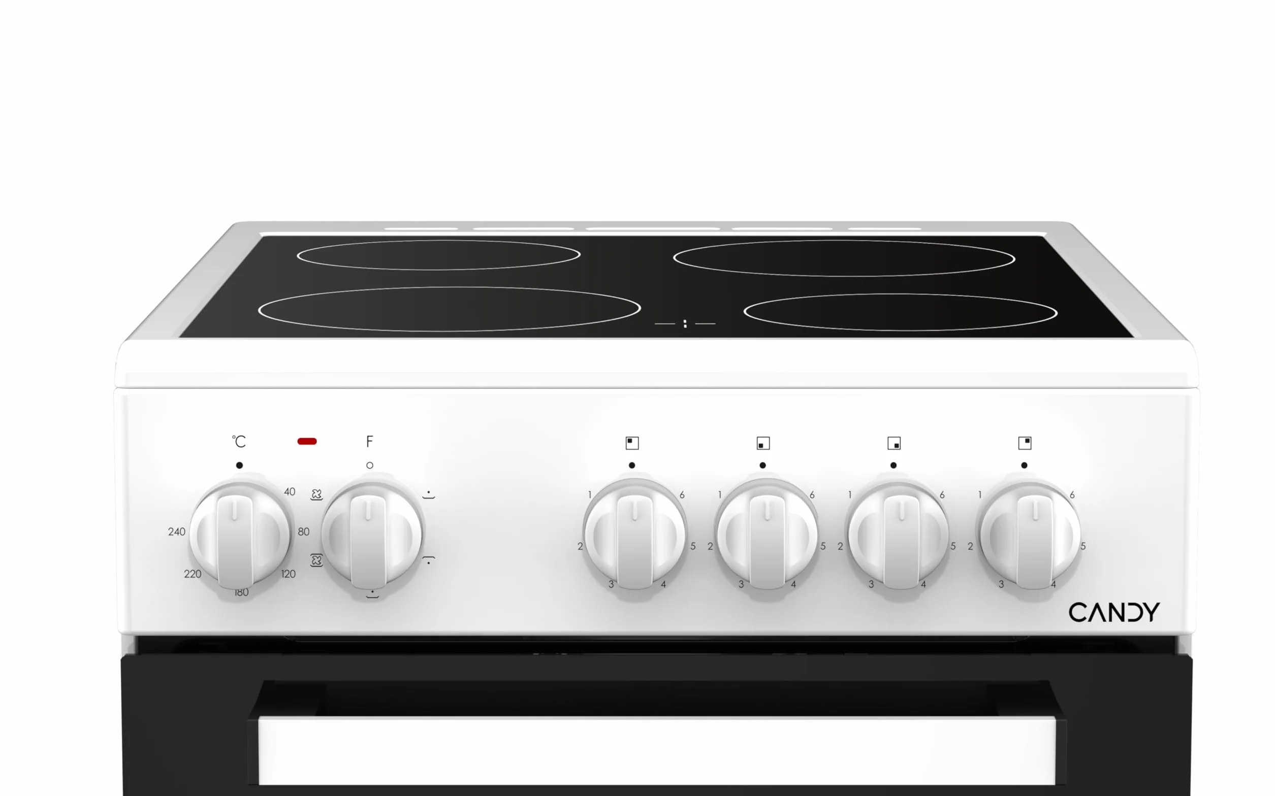 Candy CVE5436FEEW/E Cocina Libre Instalación 50cm, Horno Multifunción 43L con 6 Funciones, Vitrocerámica 4 Zonas, Mandos Independientes 4 para Vitrocerámica y 2 para Horno, Blanco