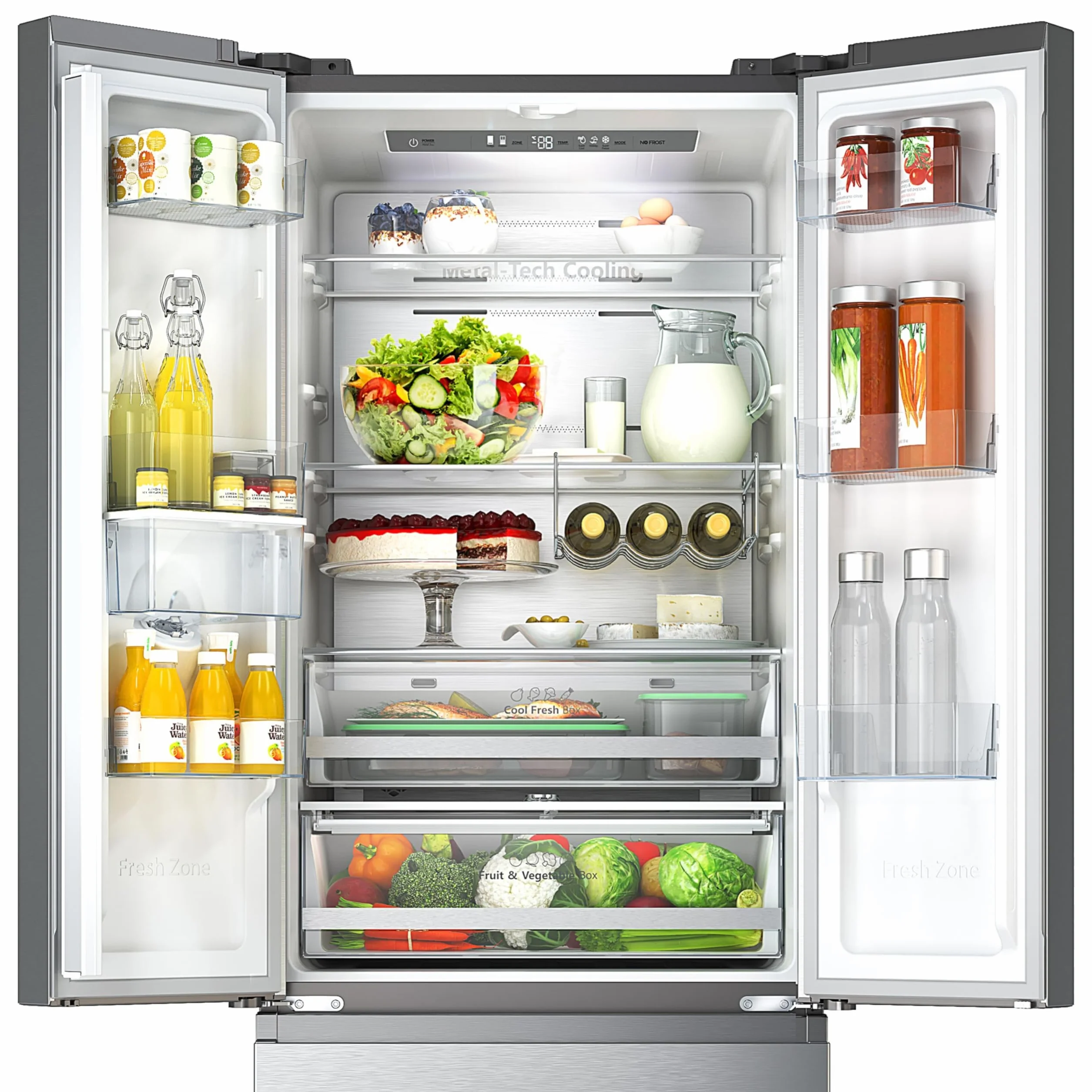 Hisense RF632N4WIE - Frigorífico Combi No Frost Inox Puerta Francesa, Con dispensador, No Frost, 2 Metros,Cajón, 337Litros, Sistema de flujo de aire, Acabado Inox, 485 litros