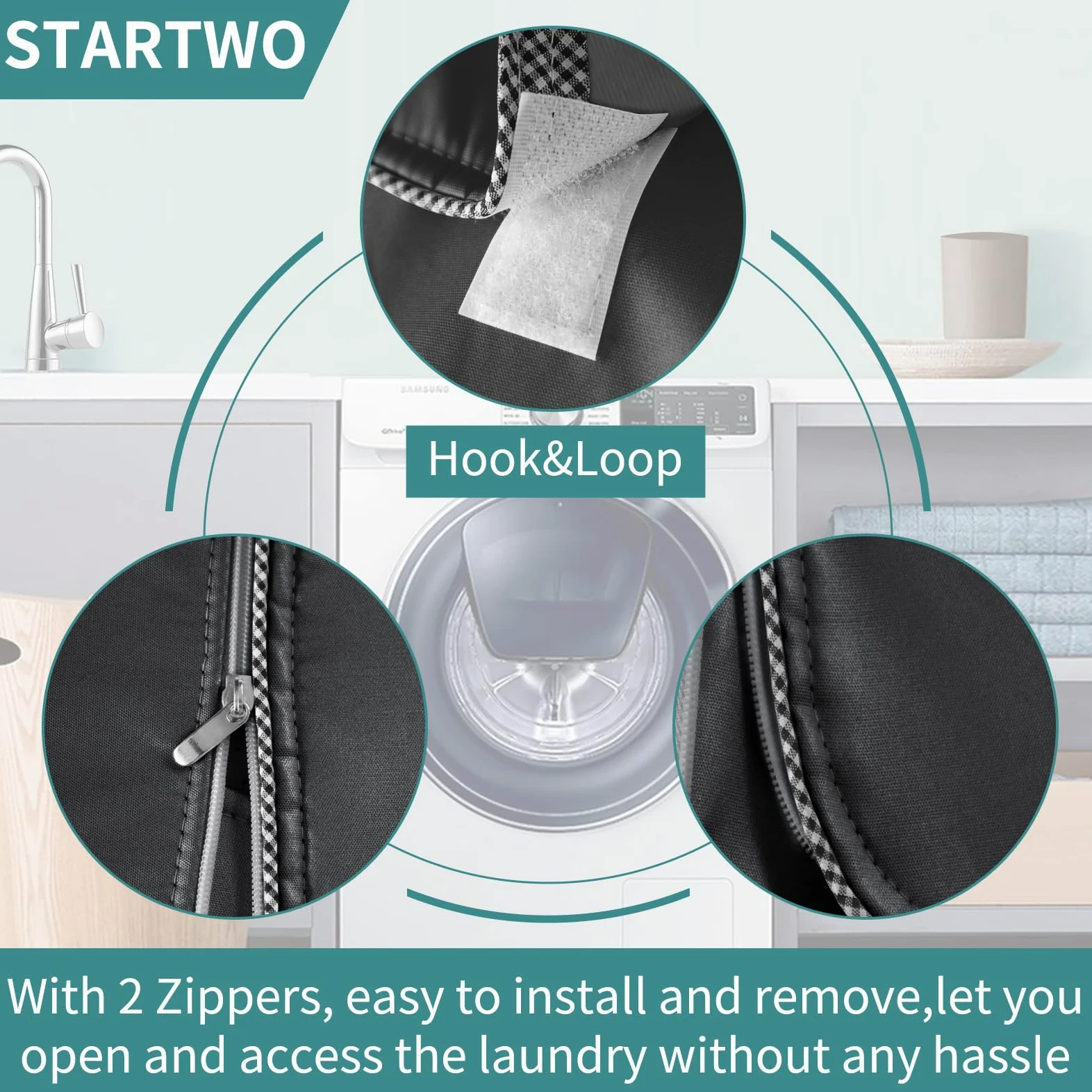 Paquete de 2 fundas para lavadora y secadora, cubierta impermeable para lavadora, a prueba de polvo, grosor para máquina de carga frontal de 27 pulgadas de ancho, 33 pulgadas de alto, (negro)
