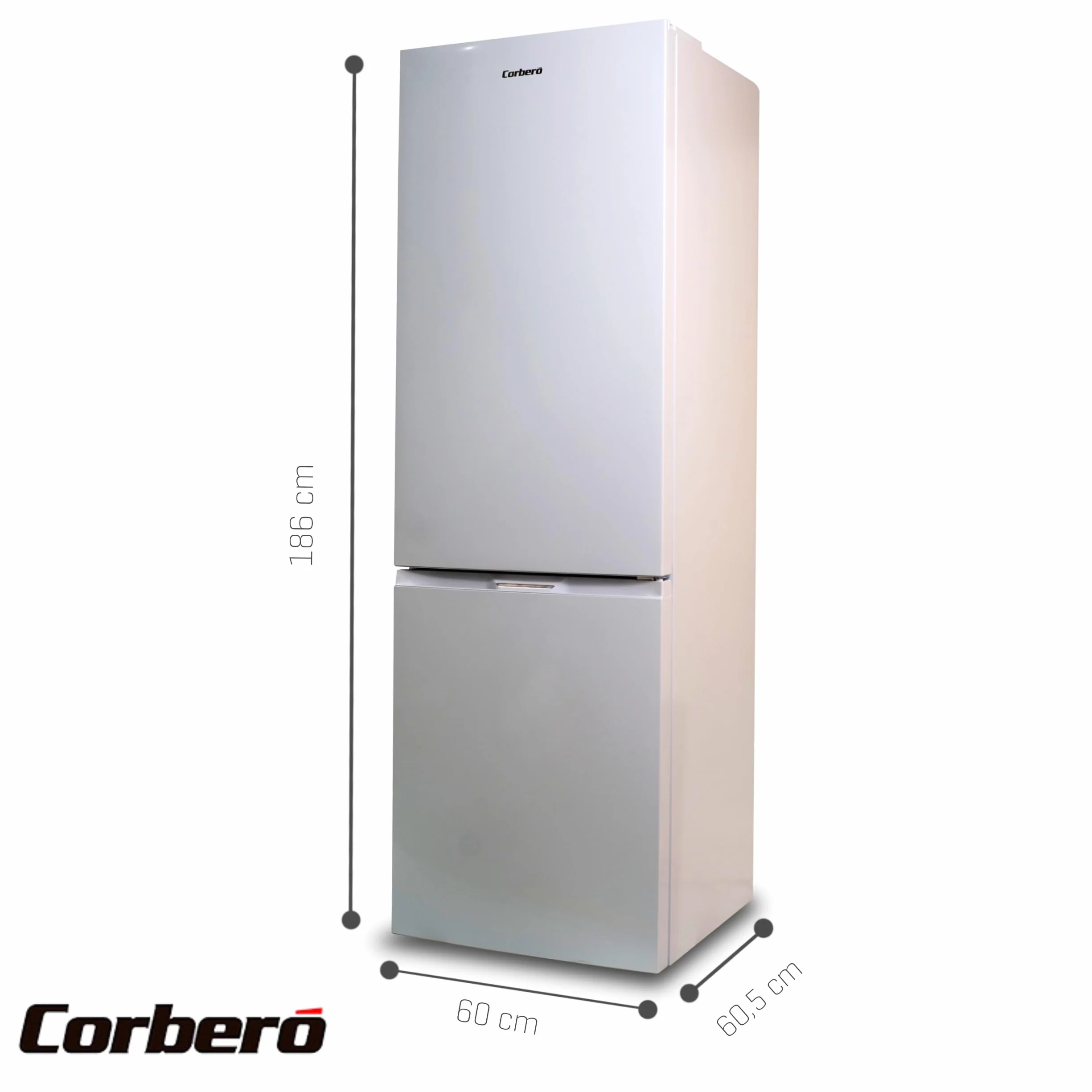Corbero - Frigorífico Combi | CCH324EW | No Frost | 293L | 186 cm | Cajón Crisper | Estantes de cristal ajustables | Hueveras y Cubiteras | Luz Led | Blanco