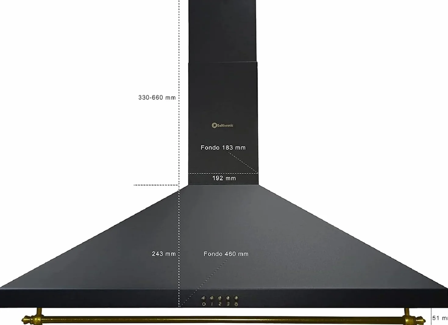PACK SOLTHERMIC F9L50E5RB HORNO PANORAMICO ELECTRICO Y CAMPANA H90PR NEGRO RÚSTICO ACABADOS DORADOS / 90 CM/HORNO 115l