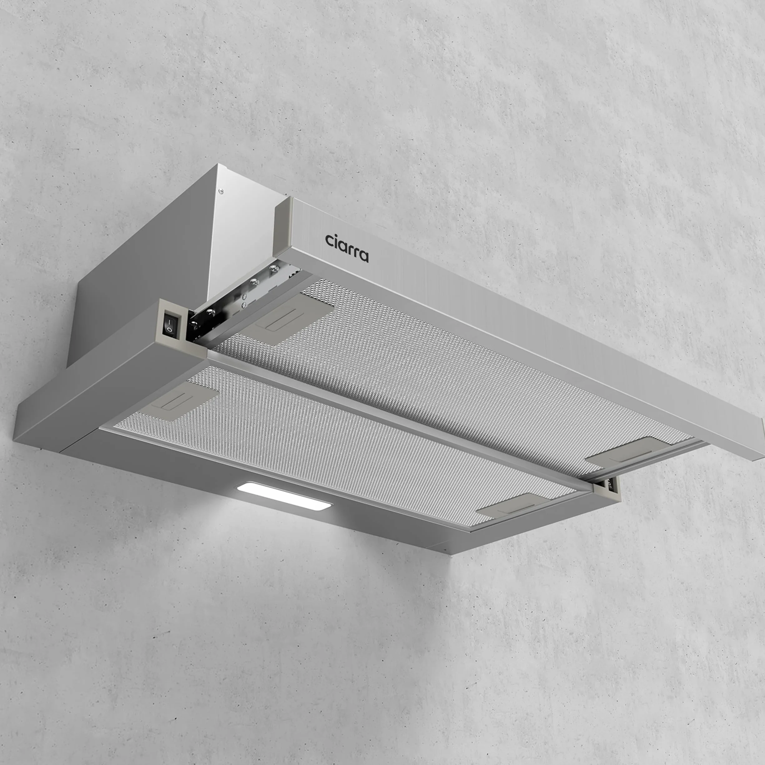 CIARRA AWS6906D Campana extractora plana 60 cm 391 m³/h recirculación filtro carbón activo integrada plateado