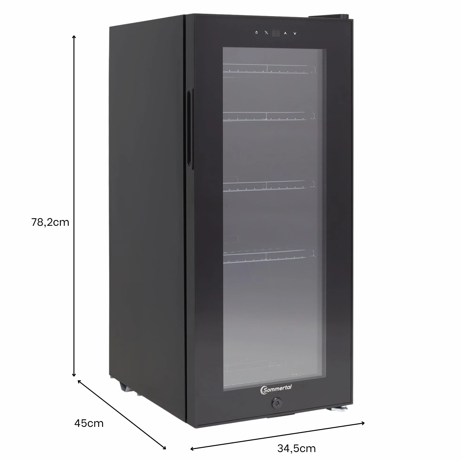 Sommertal Frigorifero GK60 – Frigorífico silencioso para bebidas con LED, pantalla táctil y candado, pequeño refrigerador para botellas, negro, 60 l
