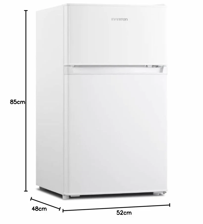 INFINITON | Frigorifico FG-A82B2P | Dos Puertas | Capacidad 85 L | Descongelación DEFROST | Alto 85 Cm | Clase Energética A+ /F | Temperatura Regulable | Color Blanco |