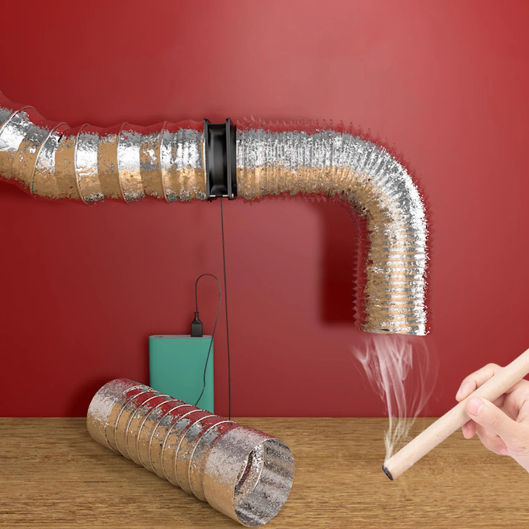 Extractor de aire portátil con manguera de conducto de 3.3 ft ventilador de ventilación ajustable USB potente ventilador de escape de motor sin escobillas de 5 V 2 A para cocina y baño