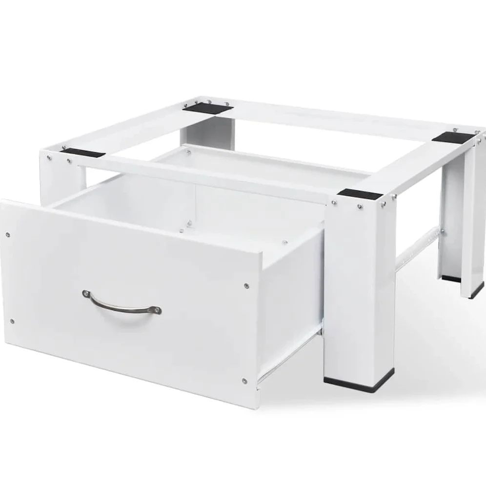 63 x 54 x 31 cm, base de acero para lavadora, color blanco, con cajón, base para 100 kg, patas antideslizantes y almohadillas, accesorios para lavadora