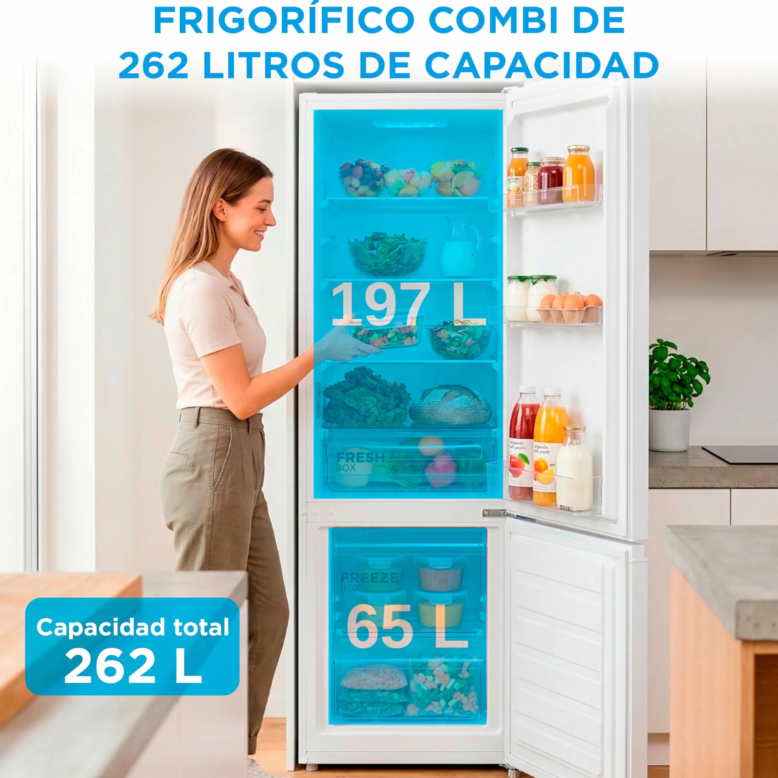 Midea Frigorífico Combi Blanco 262 L 55x177 cm Congelador 65L Low Frost Nevera Combi