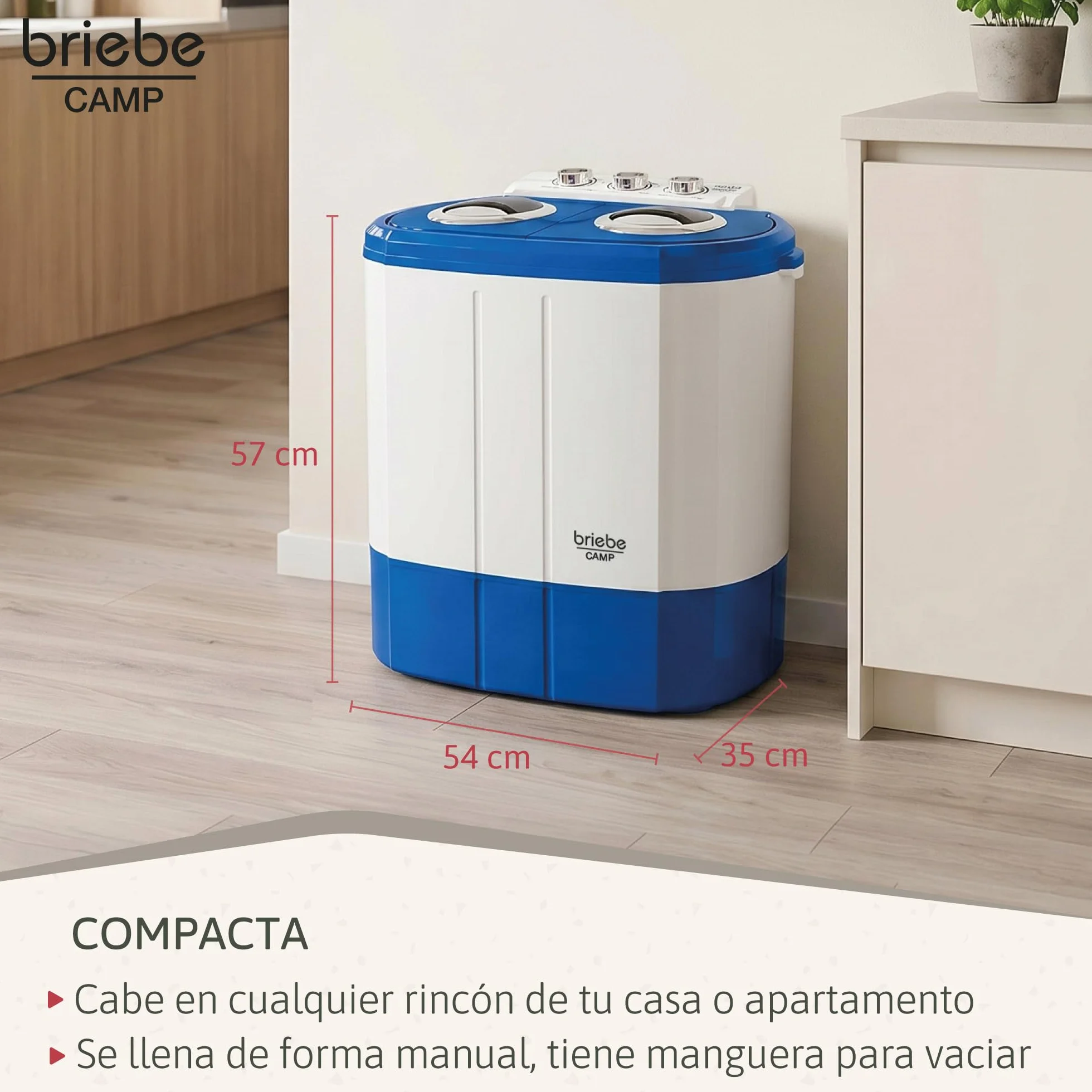 Camp Mini Lavadora Portátil con Centrifugado 3Kg Carga Superior Azul/Blanco