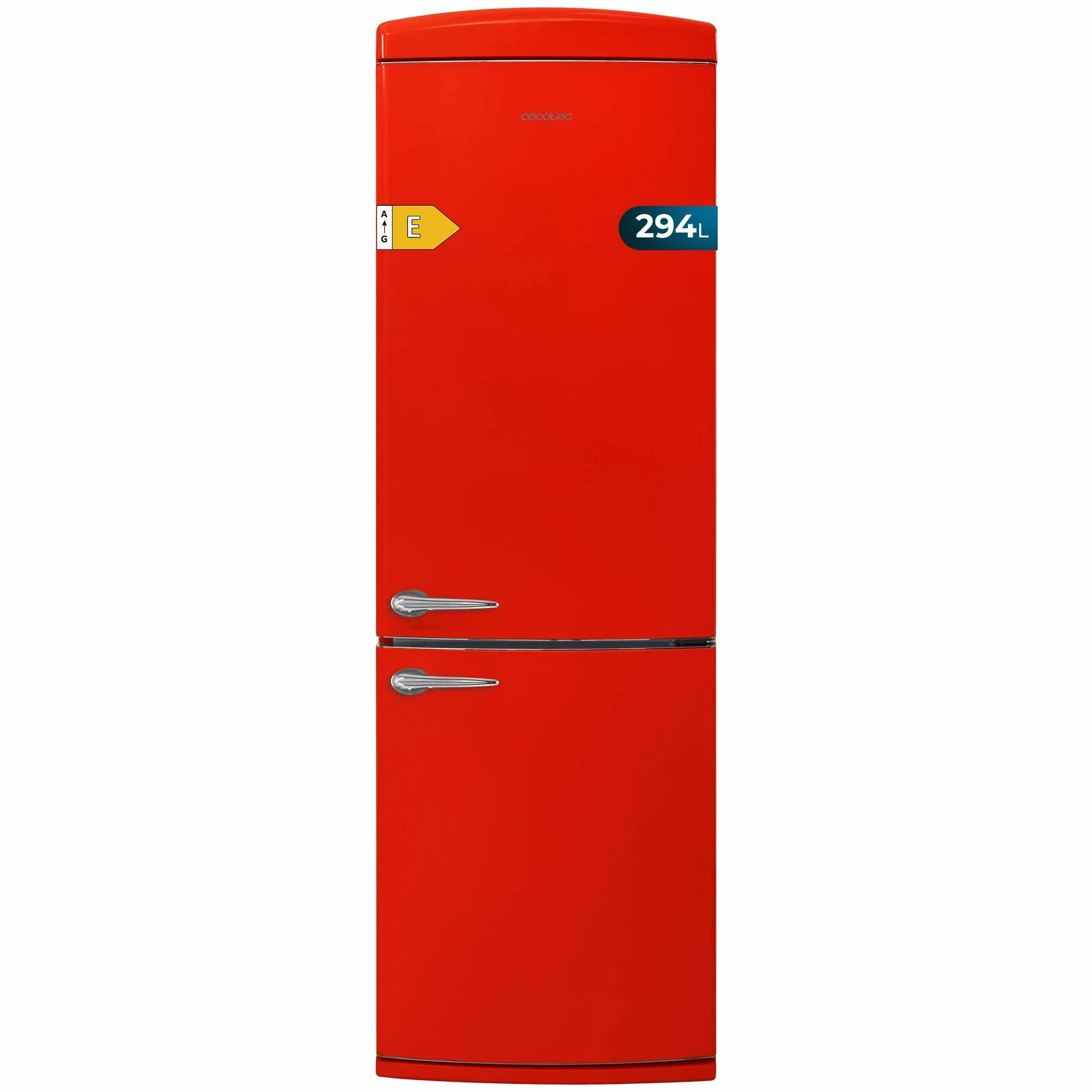 Cecotec Frigorífico Combi 2 Puertas Retro de 294L Bolero CoolMarket Combi Origin 294+ Red E. Altura 190cm y 60,5 cm de Ancho, Total No Frost, Multi Cooling, Fast Freezing, Acabado Vintage Rojo