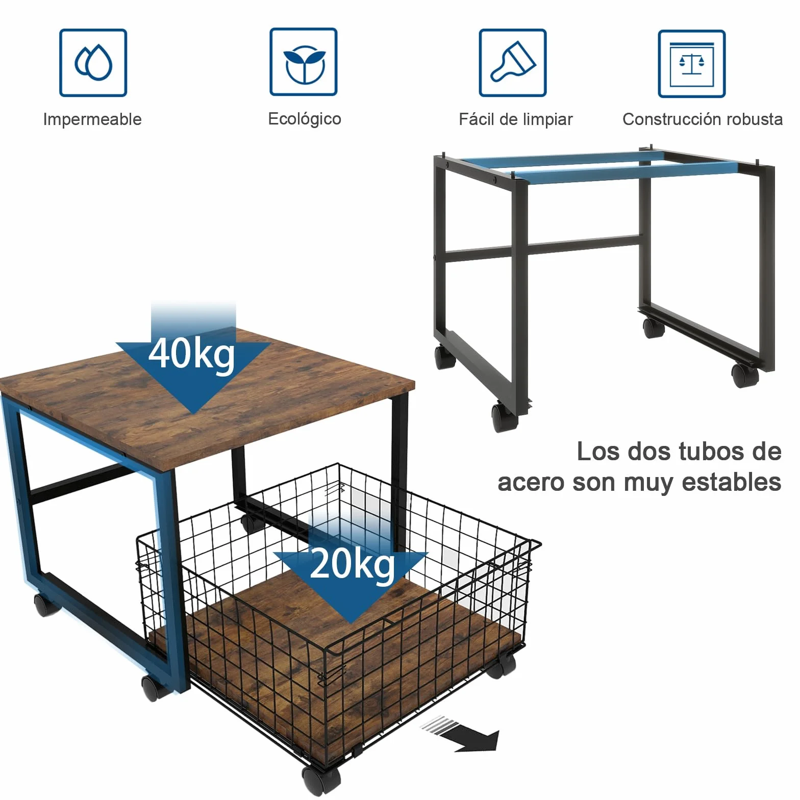 PUNCIA Soporte de Frigorífico con Cesta Metálica Base Móvil para Refrigerador con Ruedas Mueble Congelador Estantería para Nevera con Cesta Extraíble de Almacenamiento para Cocina Salón Oficina Retro