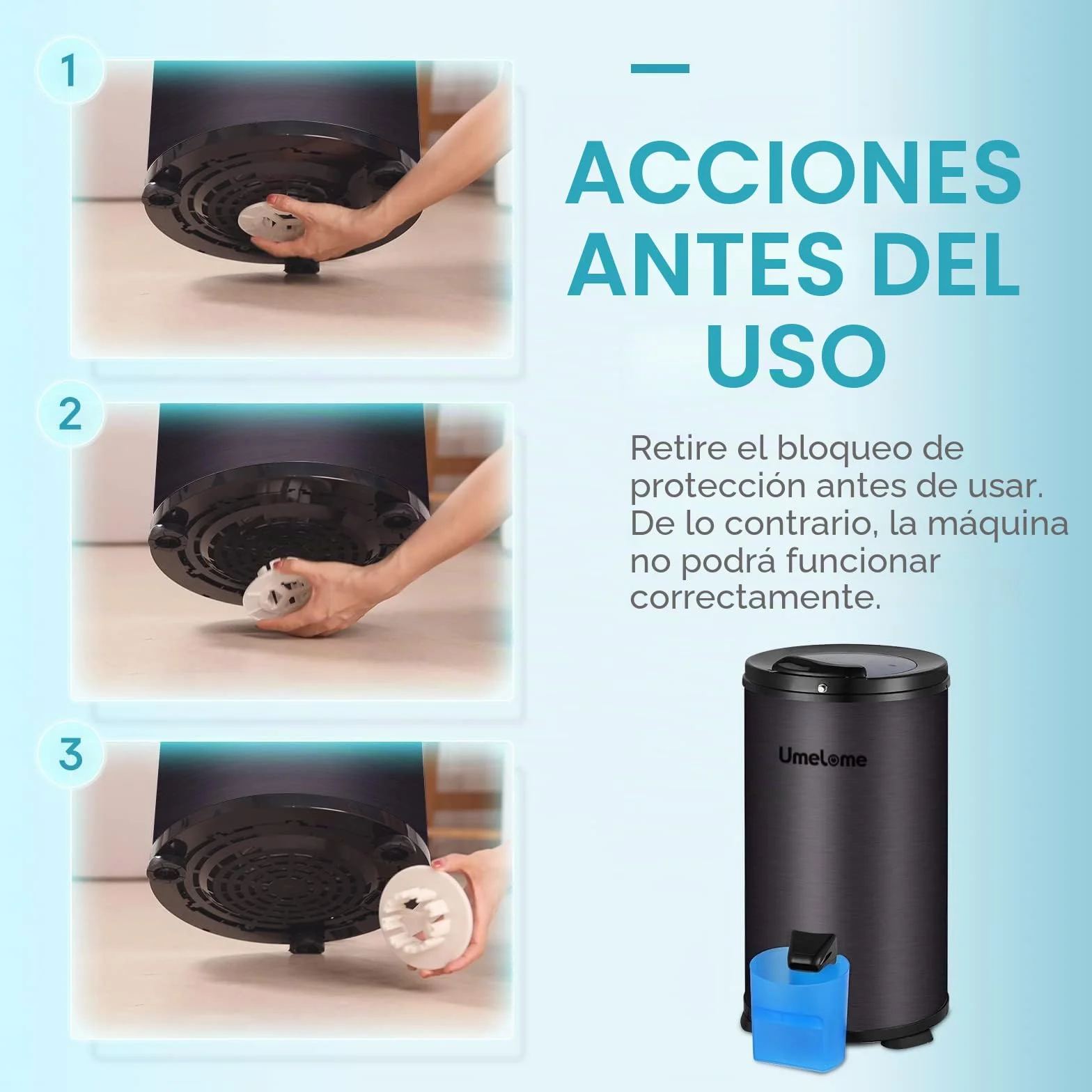 Secador de centrifugado de Umelome 6 kg, secadora de ropa de 2800 rpm, Secadores Giratorios de Clase de eficiencia energética A+++, negro