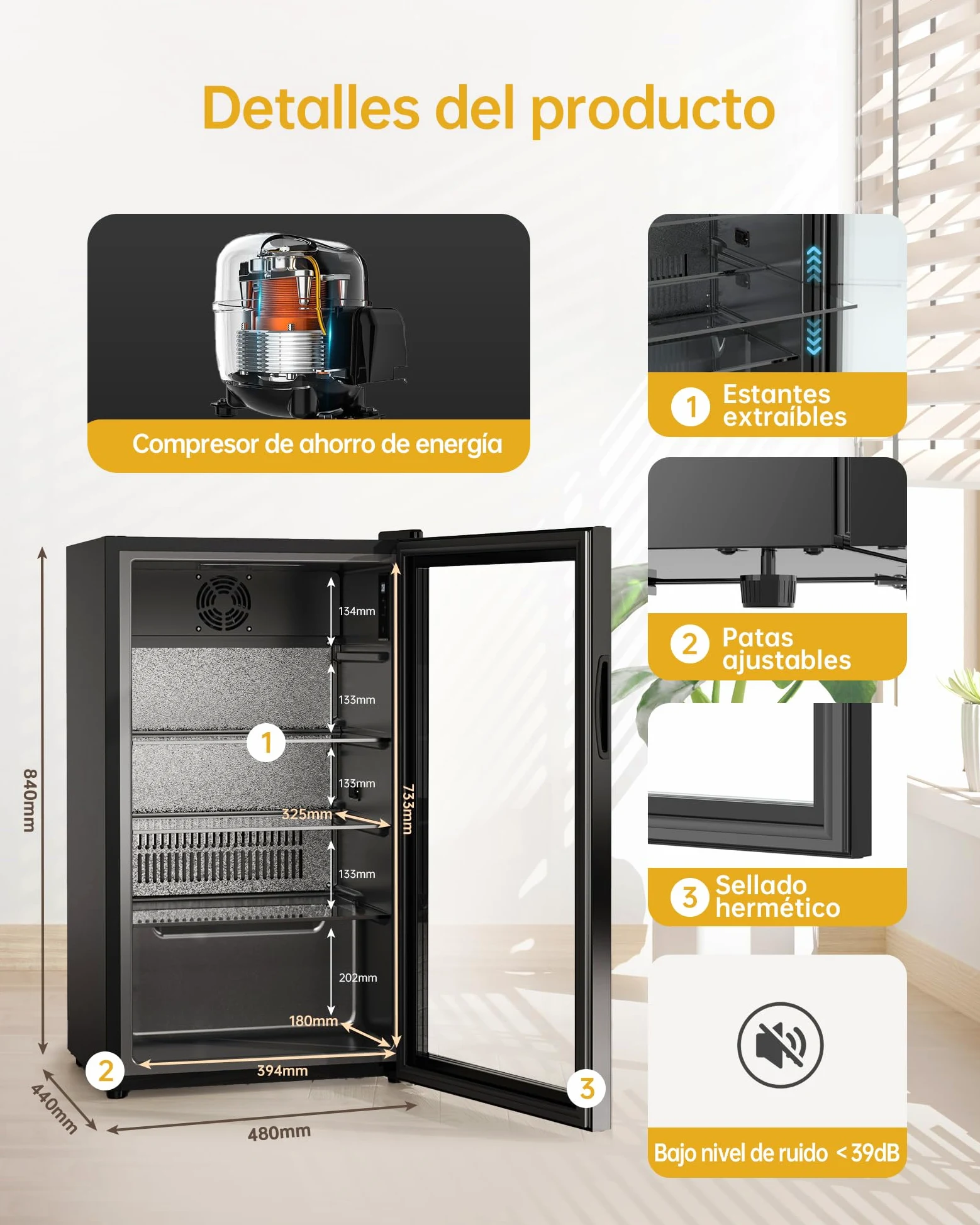 WIE Nevera Pequeña, Refrigerador de Bebidas con Puerta de Vidrio, 3 Estantes Ajustables, Control Inteligente, Puerta Reversible, Frigorificos Pequeños para Inicio/Bar/Oficina/Hotel (Negro 86L)