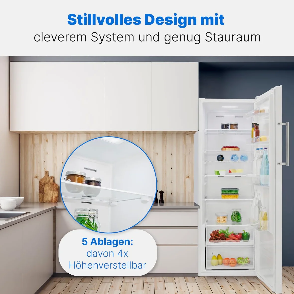 Bomann® VS 7345 Fridge without Freezer Compartment 322 L / 172 cm/Fridge with Quick Cooling Function and MultiAirflow System for Even Cooling, Drinks Fridge 5 Shelves, Door Hinge Changeable