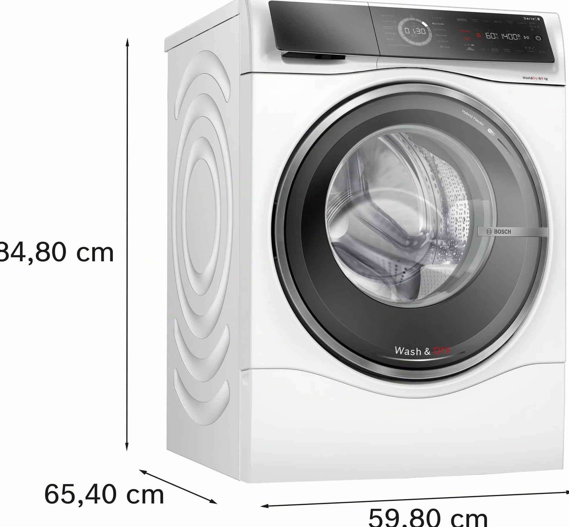 Bosch WNC244070, Serie 8, lavadora secadora 9 kg de lavado y secado de 6 kg, 1400 rpm, automático de manchas, Iron Assist, SpeedPerfect, HygieneCare, Home Connect, AquaStop, color blanco