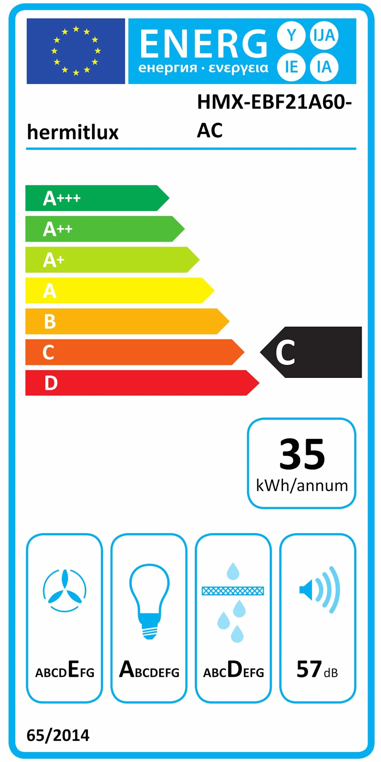 Hermitlux Campana Extractora de 60cm, 200m³/h, Evacuación/Recirculación, Iluminación LED, Incluye Filtro de Carbón Activado, Acero Inoxidable Negro