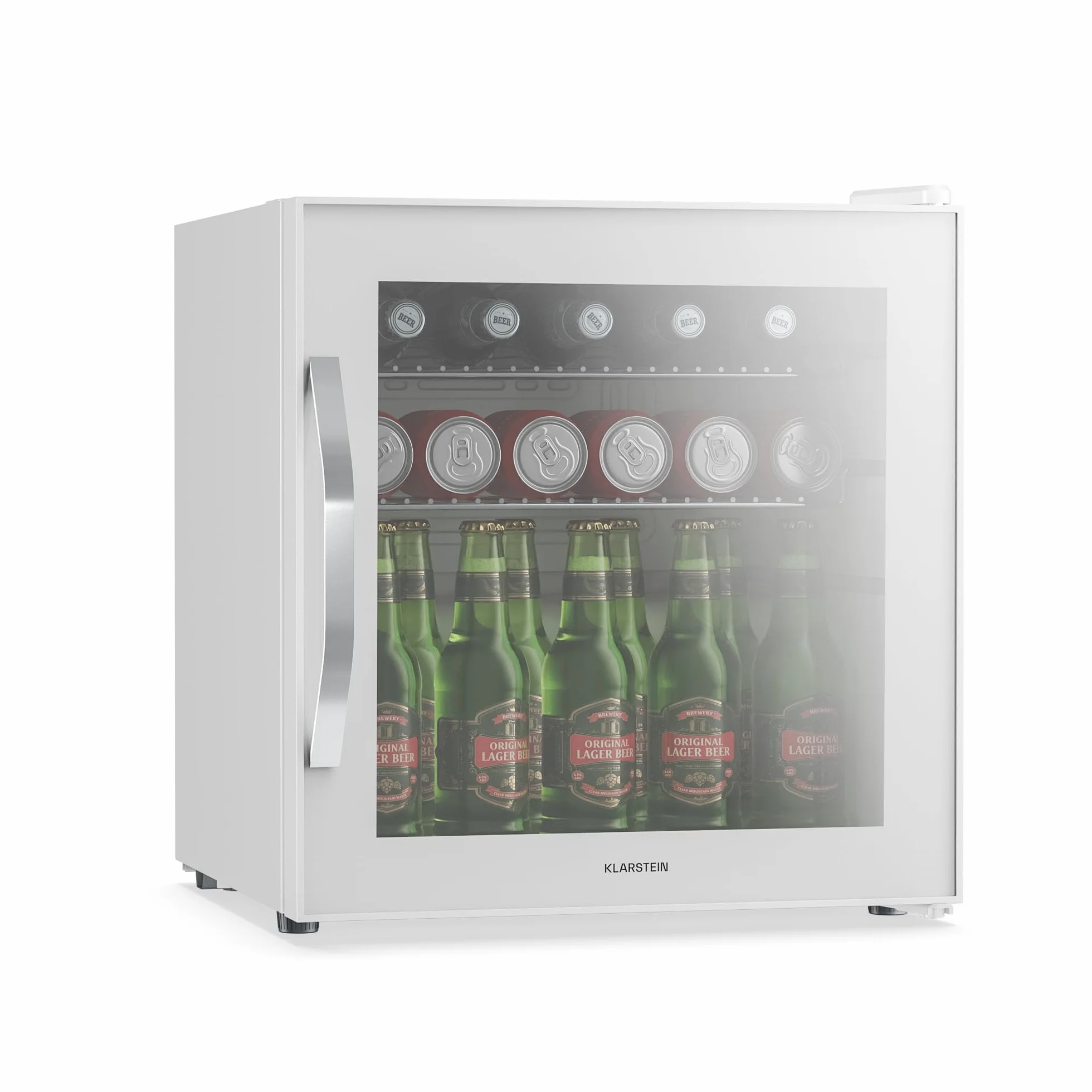 KLARSTEIN Beersafe Nevera para Bebidas - 47L, Puerta de Cristal Espejo, 0-13°C, 2 Estantes Metálicos Extraíbles, Frigorifico para Bebidas, Control Giratorio, Bajo Ruido
