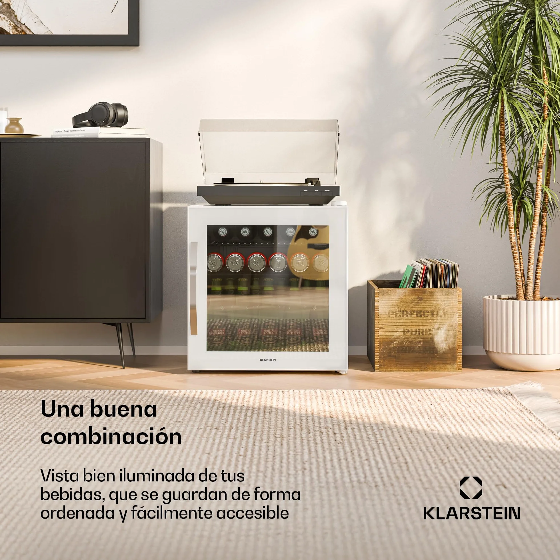 KLARSTEIN Beersafe Nevera para Bebidas - 47L, Puerta de Cristal Espejo, 0-13°C, 2 Estantes Metálicos Extraíbles, Frigorifico para Bebidas, Control Giratorio, Bajo Ruido