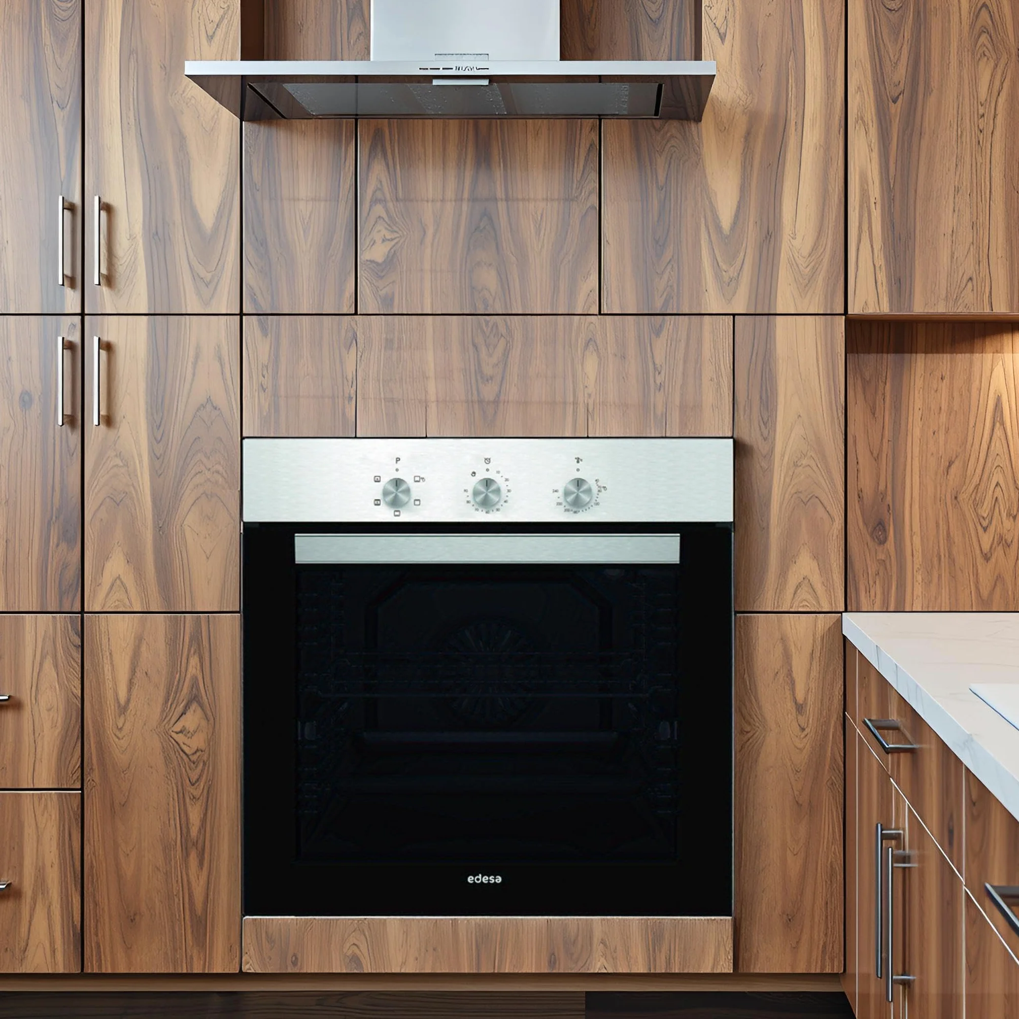 Edesa Horno Multifunción EOE-6020 X/A Capacidad 80L 7 Programas Cocinado Puerta Cristal Panel Control Inoxidable Fácil Limpieza Incluye Guías Laterales 2 Bandejas Rejilla Cromada Acabado Cristal Negro