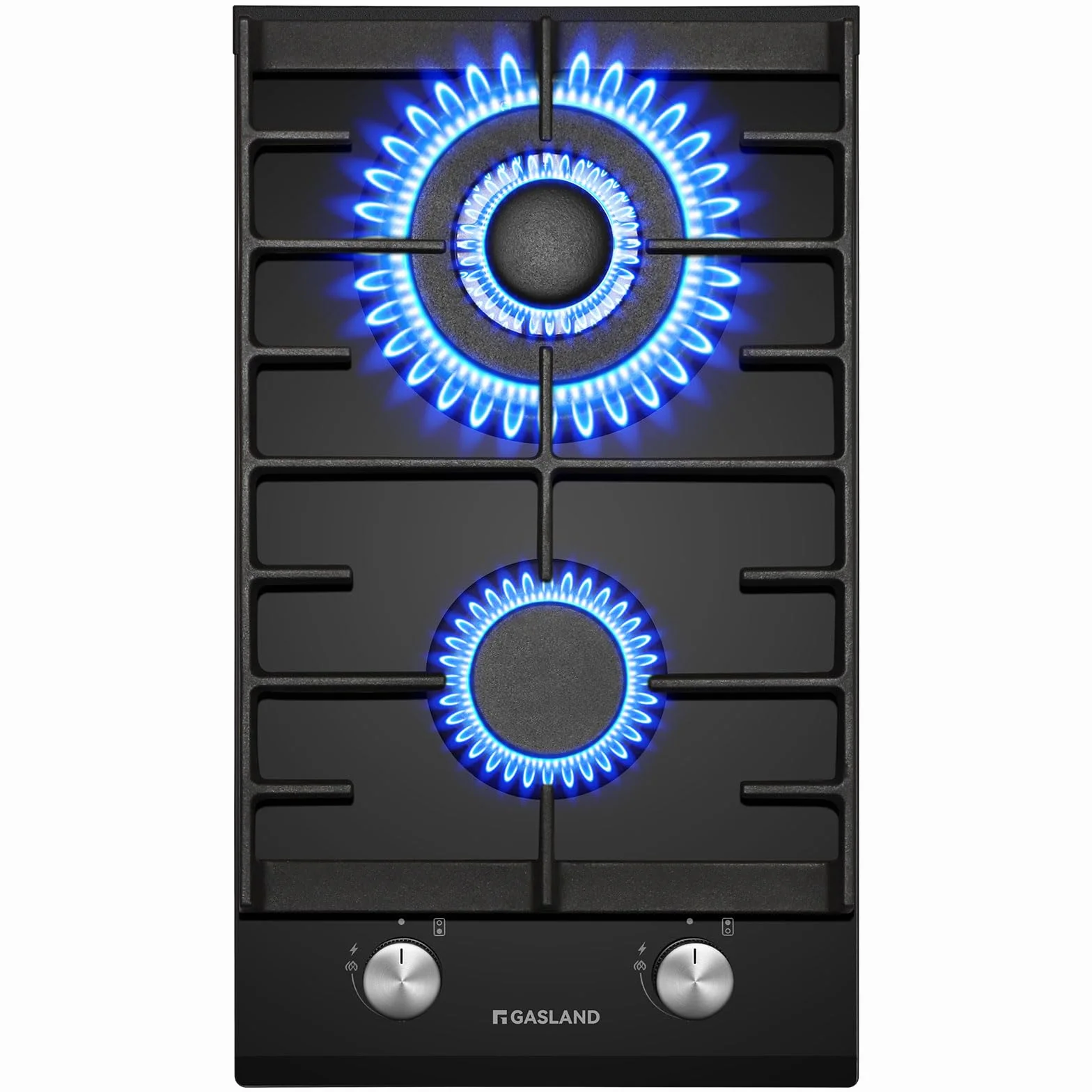 GASLAND GH2302BG1FC Placa de Cocina de Gas Butano, Encimera de Cristal Con 2 Fogones y Quemador Wok, Empotrable, Negra de 30 cm, 5,2 KW