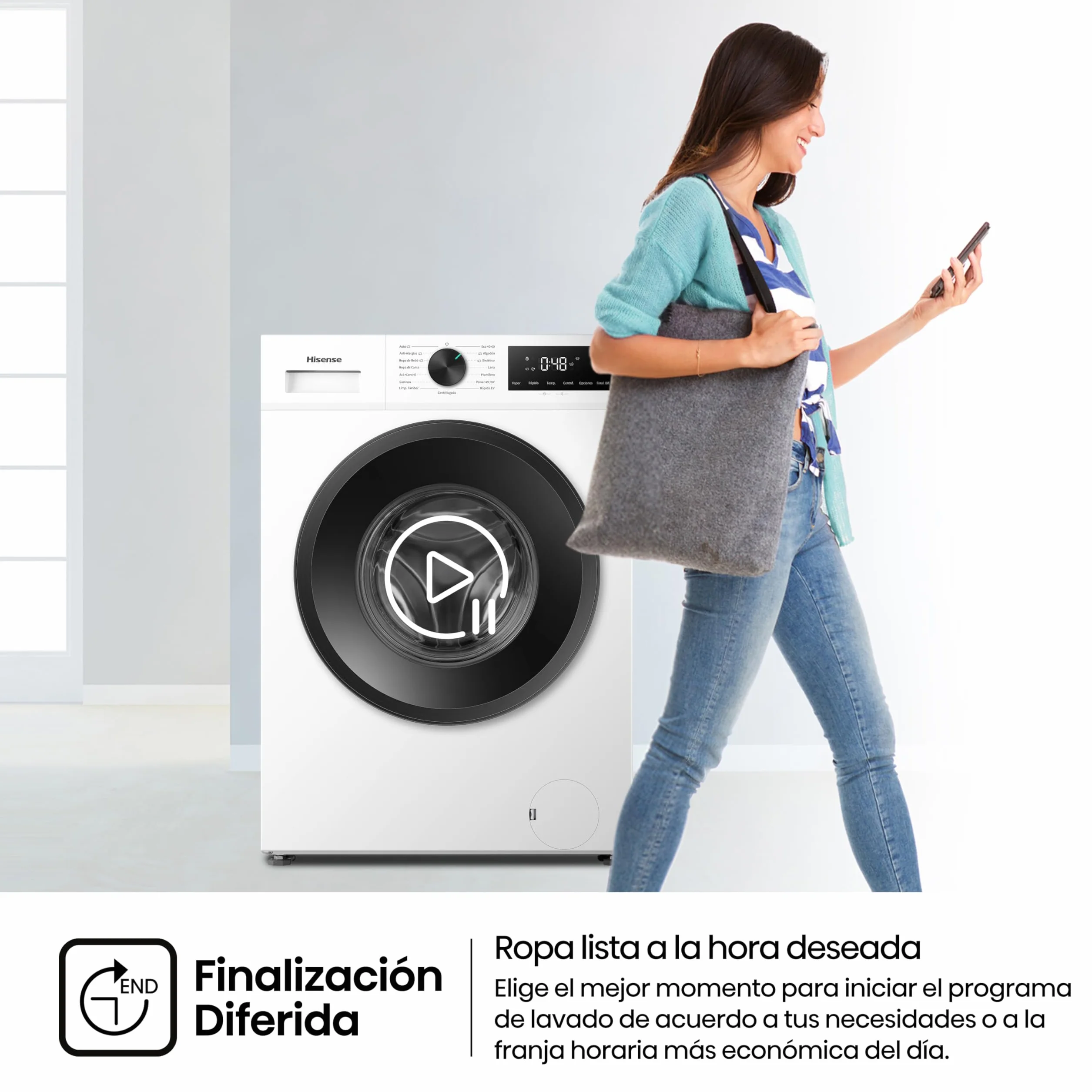 Hisense WF1I1142BWL - Lavadora 11 Kg, 1400 rpm, Clase A, Fondo 59cm, Lav. Power 49’ y Rápidos 30' y 15', Dispensador Automix, Lavado Auto Wash, Antiarrugas, iFit™ Fondo Optimizado, Vapor 99,9%, Blanco