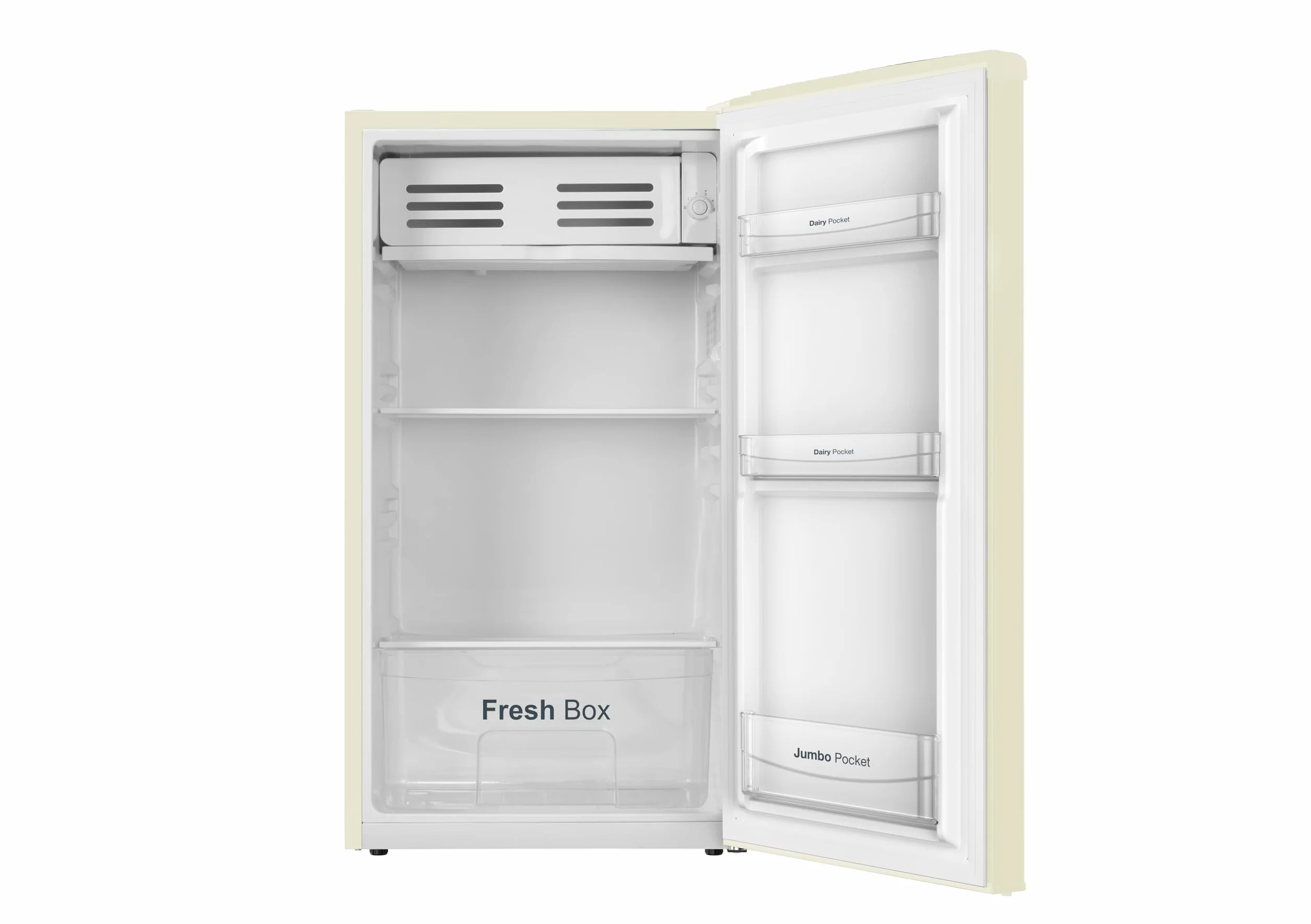 VOK Frigorífico Bajo Encimera de 85 L - Altura 84 cm, Cool Zone, Bajo Nivel Sonoro 39dB, Diseño Retro, Crema