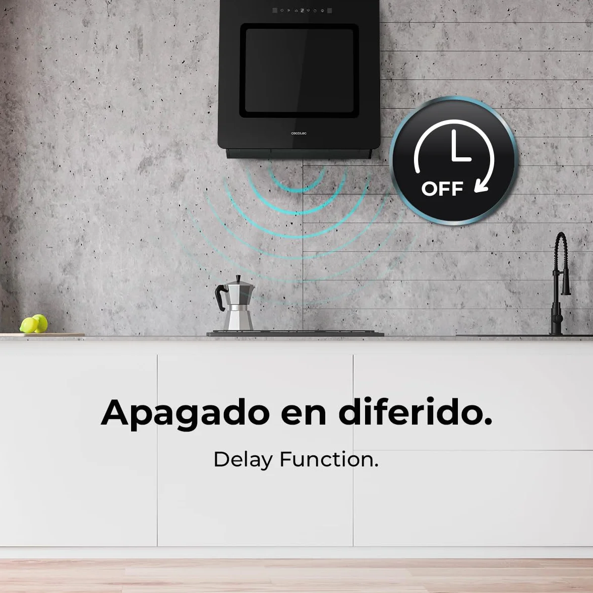Cecotec Campana Extractora Decorativa 60 cm Bolero Flux DT 608002 Glass Black A++, 210W, Iluminación LED, Succión 800m3/h, Control Táctil, 3 Niveles, Filtro Carbono, Hand Movement, Delay Function