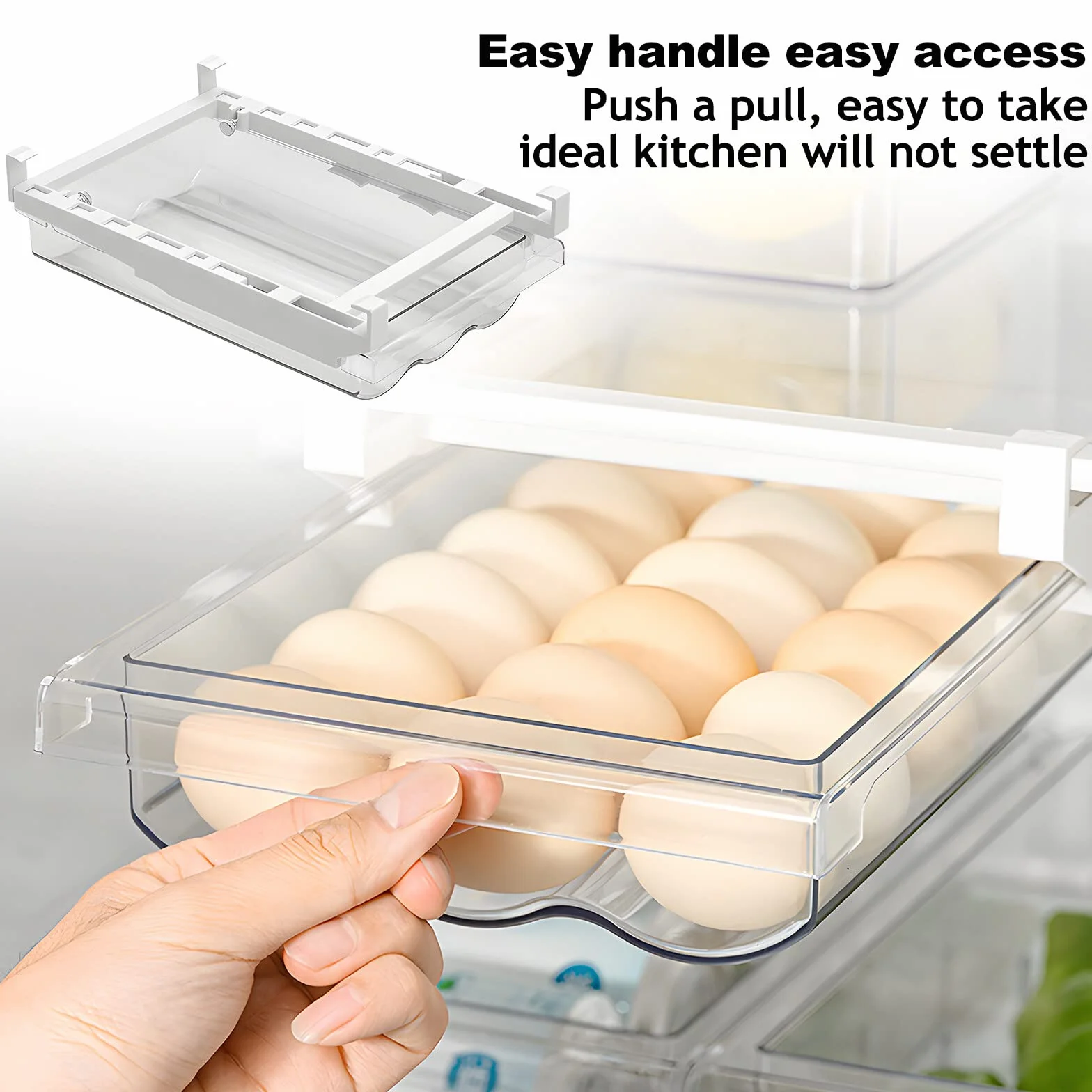 Organizador de Huevos con Cajón para Refrigerador Caja para Huevos Transparente con Cajón Extraíble Dispensador Automático para Hasta 21 Huevos Ahorra Espacio en PET