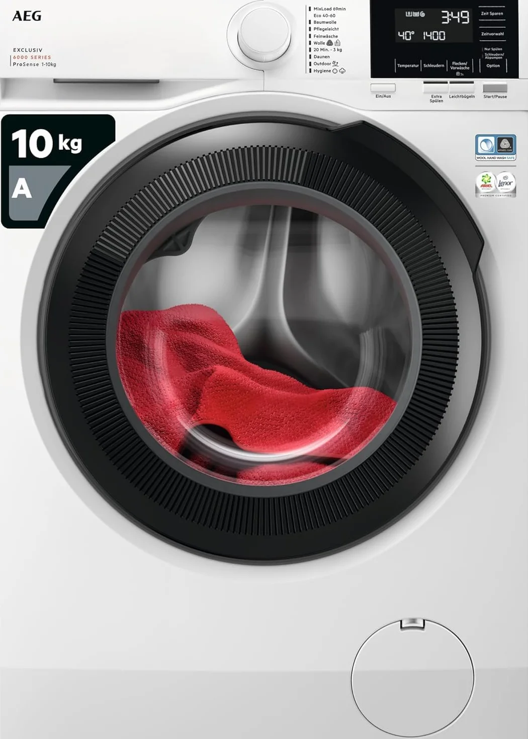 AEG LFR6114O4B Lavadora de Libre Instalación, Carga Frontal, 10 Kg, 1400 rpm, Motor Inverter, Programa antibacteriano, Programas a Vapor, Programa Rápido, LCD, Serie 6000, Blanca, Clase A