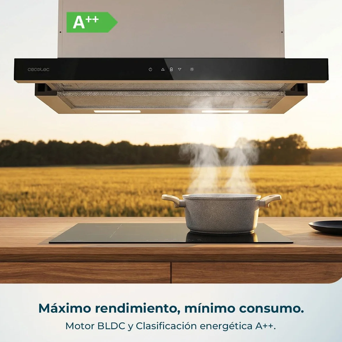 Cecotec Campana Extractora Telescópica Bolero Flux TLT 60cm 606,4m³/h Succión A++ Control Táctil Función Booster