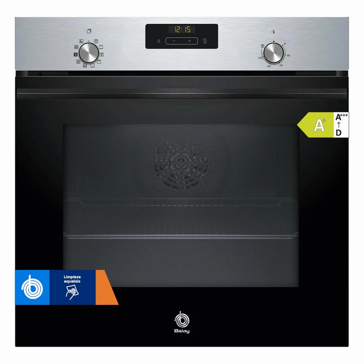 Balay - Horno multifunción con función vapor, 60 x 60 cm, Aqualisis, Control Comfort, Raíles 1 nivel, Cristal negro, 3HA4031X3