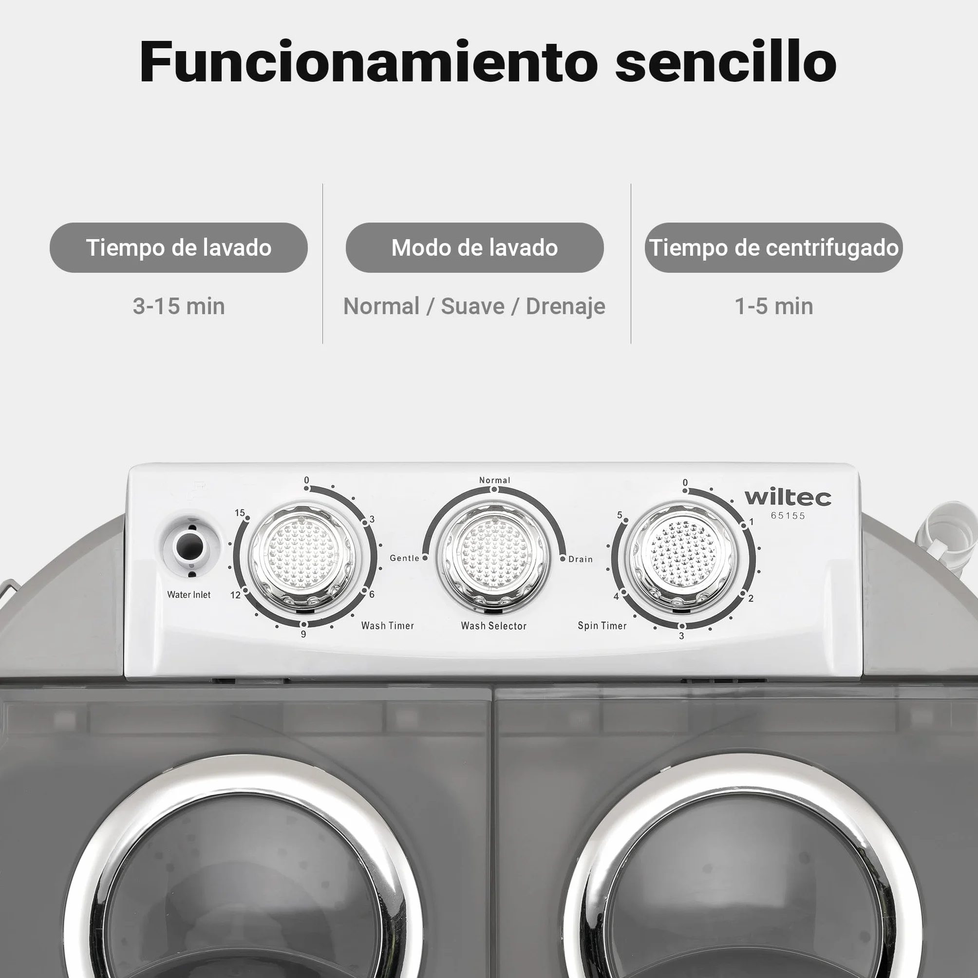 Wiltec Lavadora de camping portátil de doble tina 230 W 3 kg lavado y 2 kg centrifugado con temporizador mini lavadora compacta para camping, pisos pequeños, cubeta doble para lavado y centrifugado