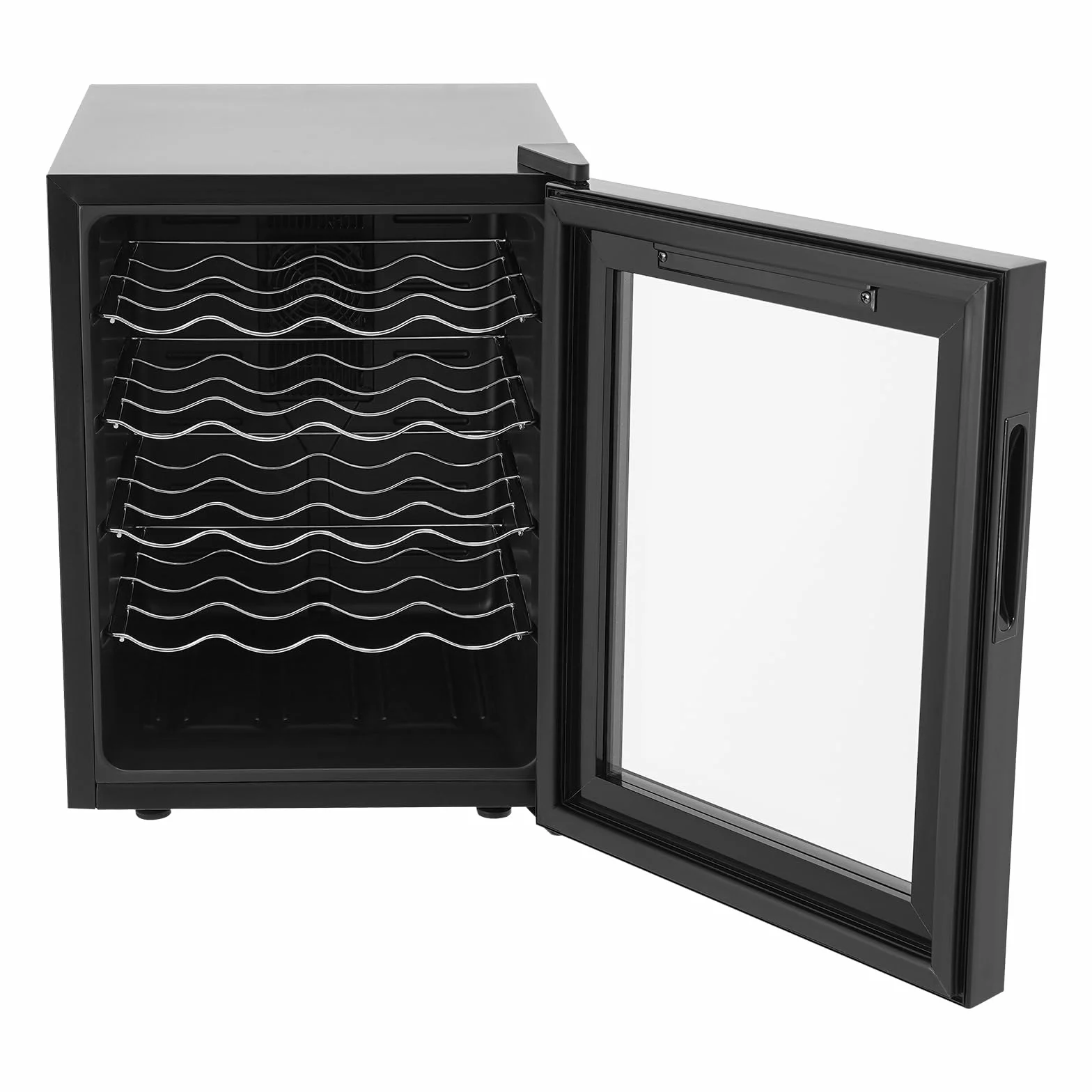 Nevera para vino, 20 botellas, 48 L, iluminación LED, enfriador de vino, pantalla táctil, puerta de cristal reforzada, vino independiente, rango de temperatura 12 – 18 °C, 50,2 x 40 x 53 cm