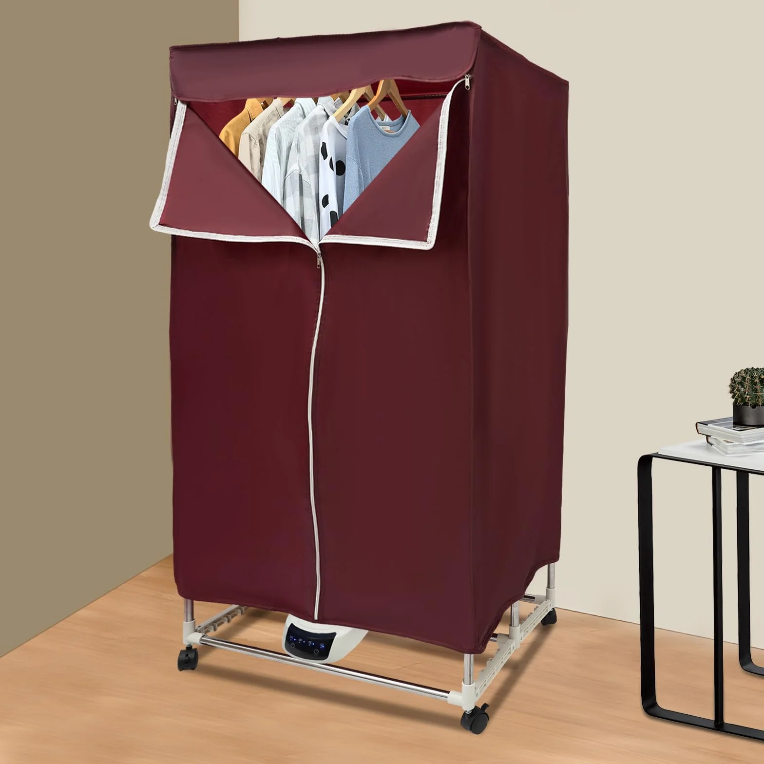 Secadora de aire caliente, secadora eléctrica portátil de 220 V, 1500 W, 30 kg, doble plegable, secadora para todas las telas con función temporizador, vino tinto