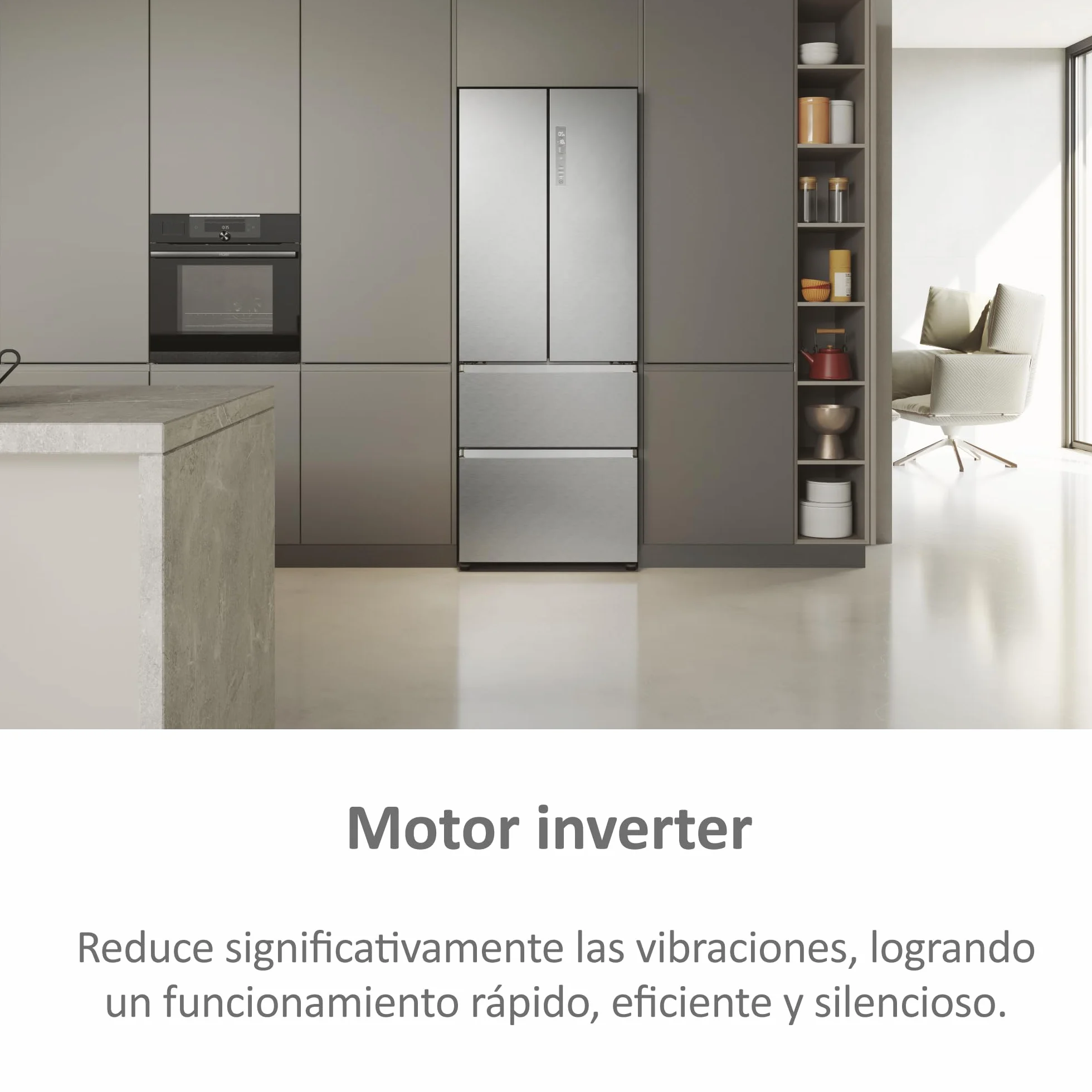 HAIER FD 70 Series 5 HFR5719ENMG - Frigorífico Puerta Francesa, Cajones Direct Access, Circular AirFlow, Motor Inverter, My Zone Plus, Total No Frost, Ancho 70cm, Alto 1,90m, 446L, Luz LED, Inox