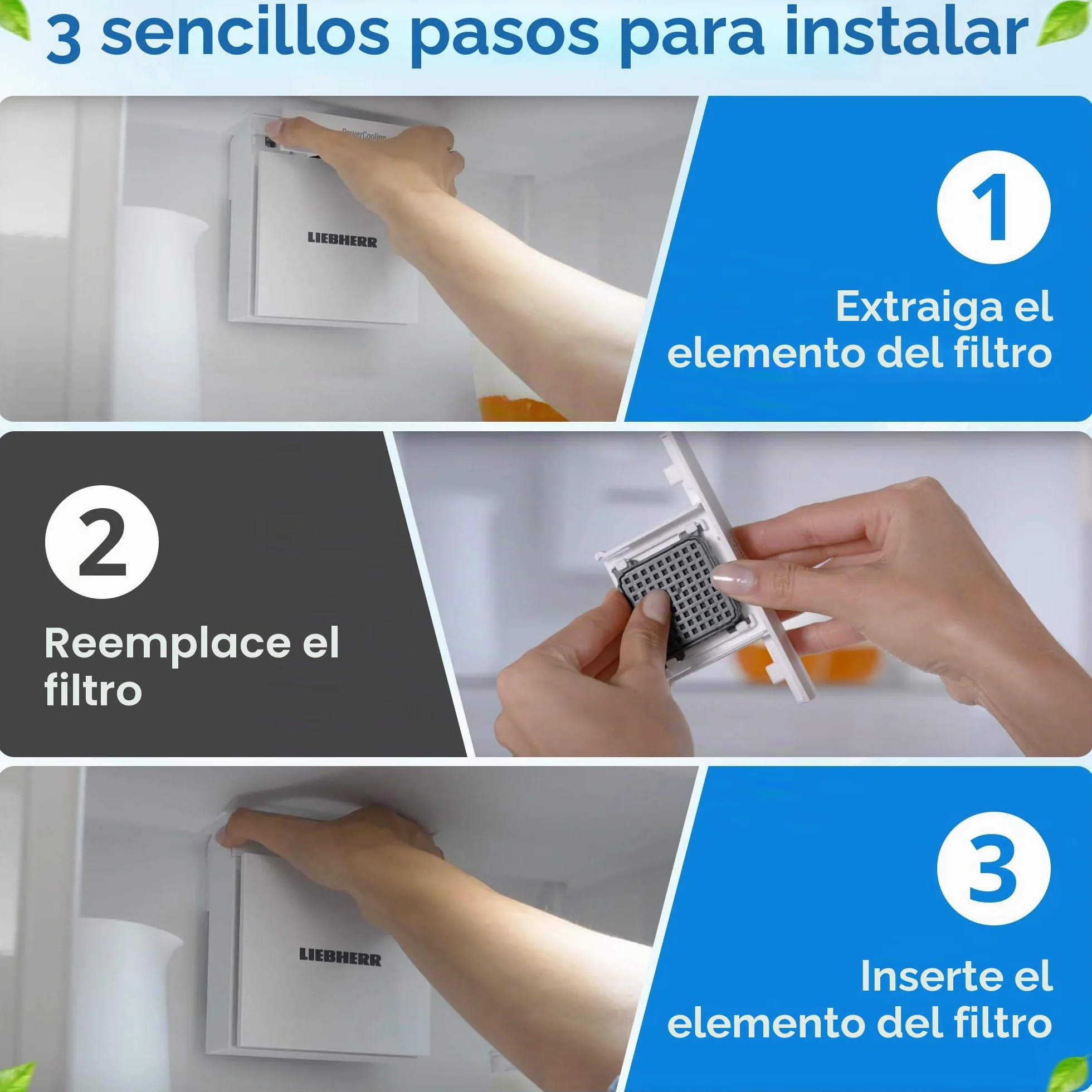 2 filtros para frigorífico Liebherr Fresh Air – reemplaza 7440021-00 [9096989, 988246001, 988246000, 9882429]