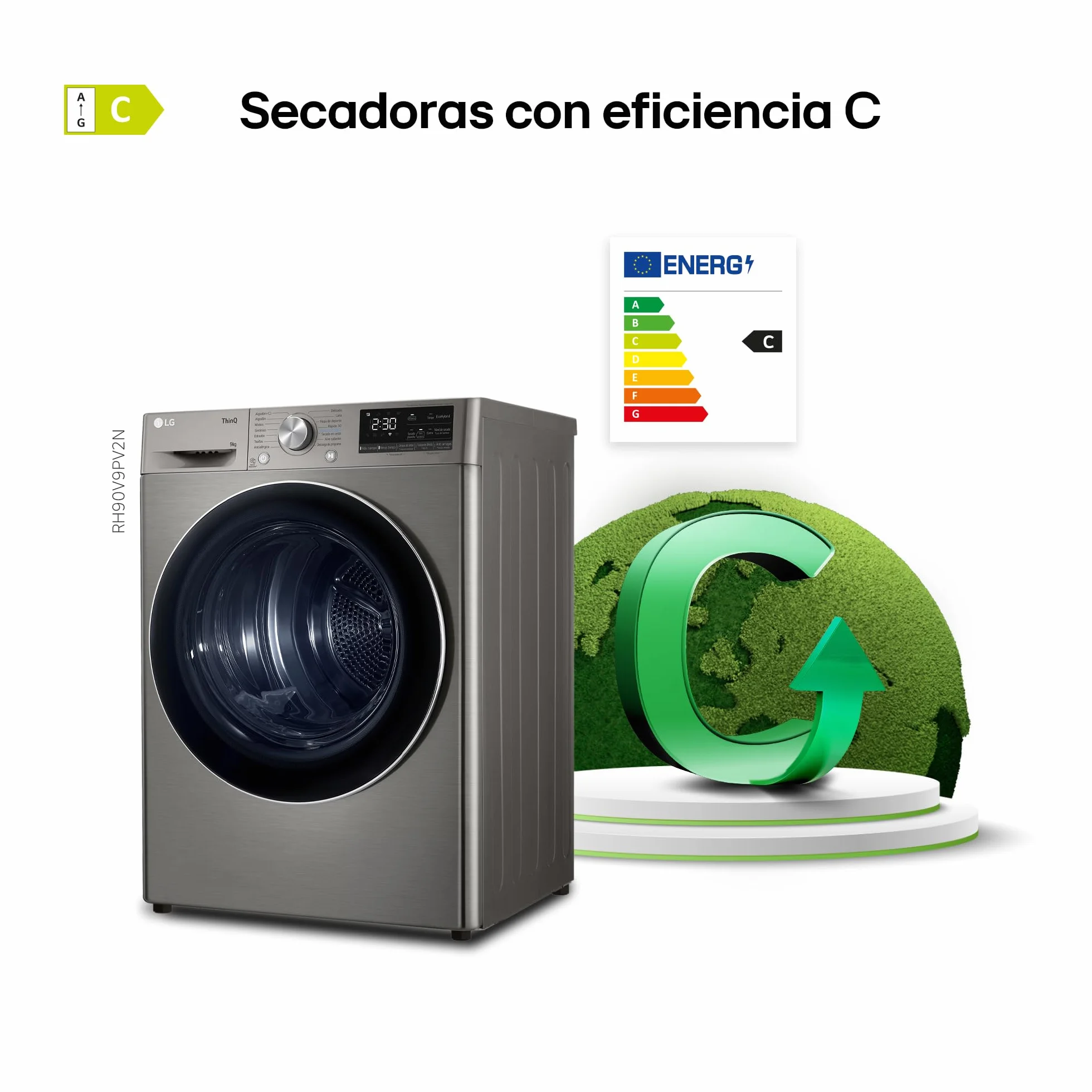 LG RH90V9PV2N Secadora de Ropa 9Kg Bomba de Calor Dual Invert Carga Frontal Serie 900 Inox Antihuellas