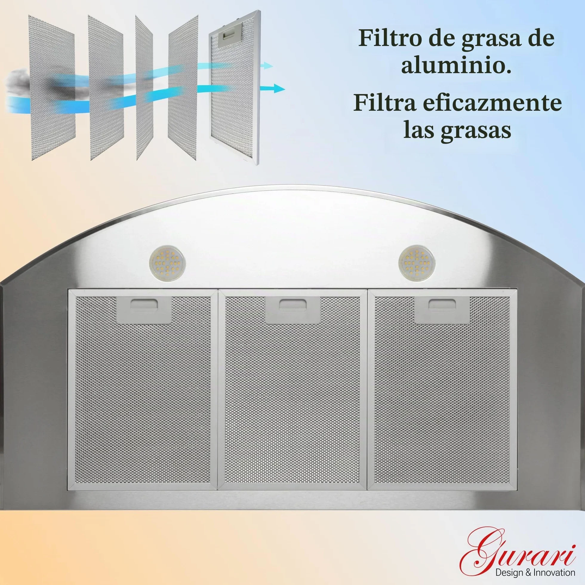 Gurari 046 IS Campana Extractora de Pared 90 cm • 1000 m³/h • Lujo • 3 Velocidades • LED • Acero Inoxidable • Recirculación Posible