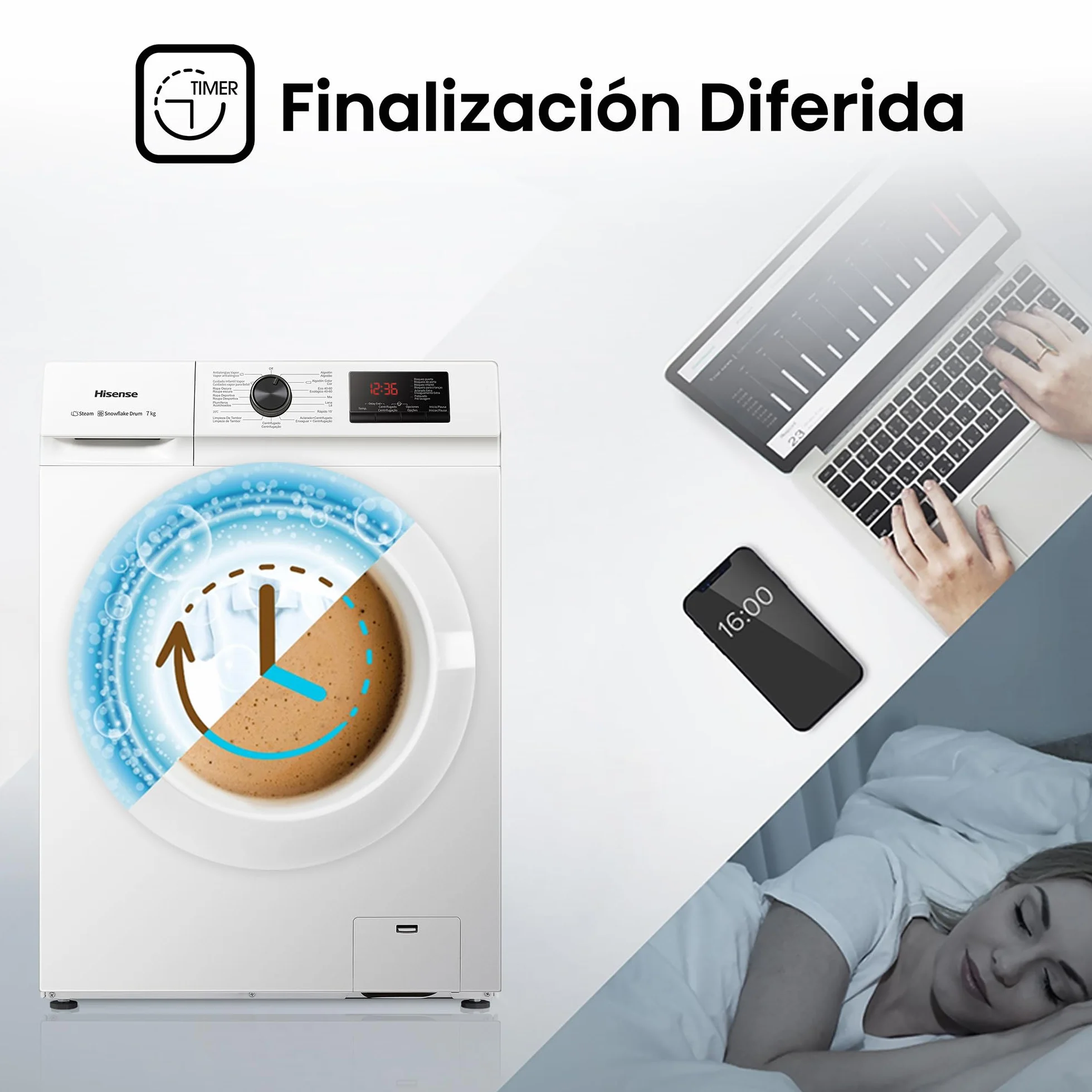 Hisense Lavadora Carga Frontal 7 Kg 1200 rpm Display LED Blanco