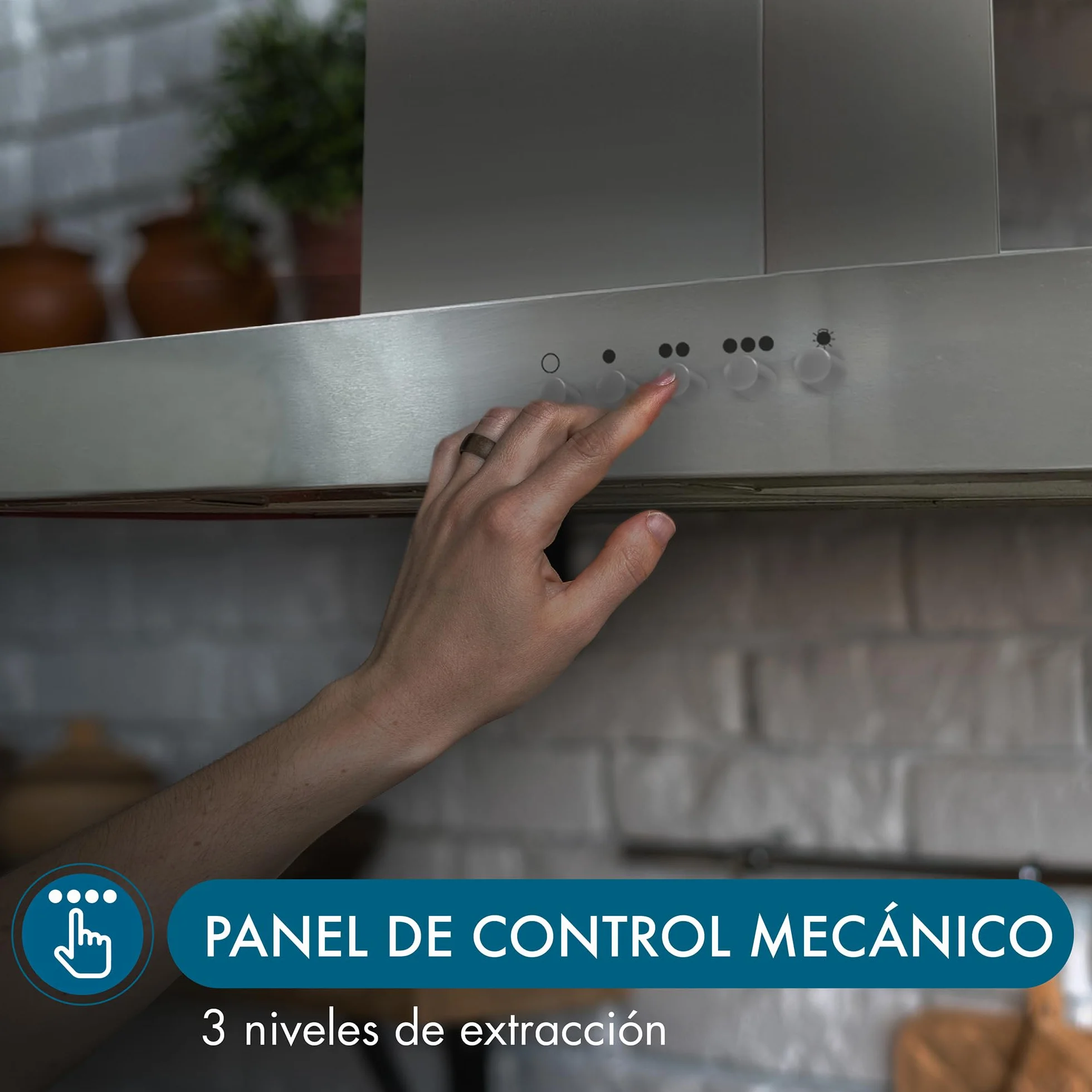 Apelson Campana extractora Cocina TALIA 601 X/A, 3 Niveles, Control Mecánico, Capacidad 301 m3/h, Silenciosa 60 dB, LED, Filtros Lavables, Consumo 67W Acero Inox