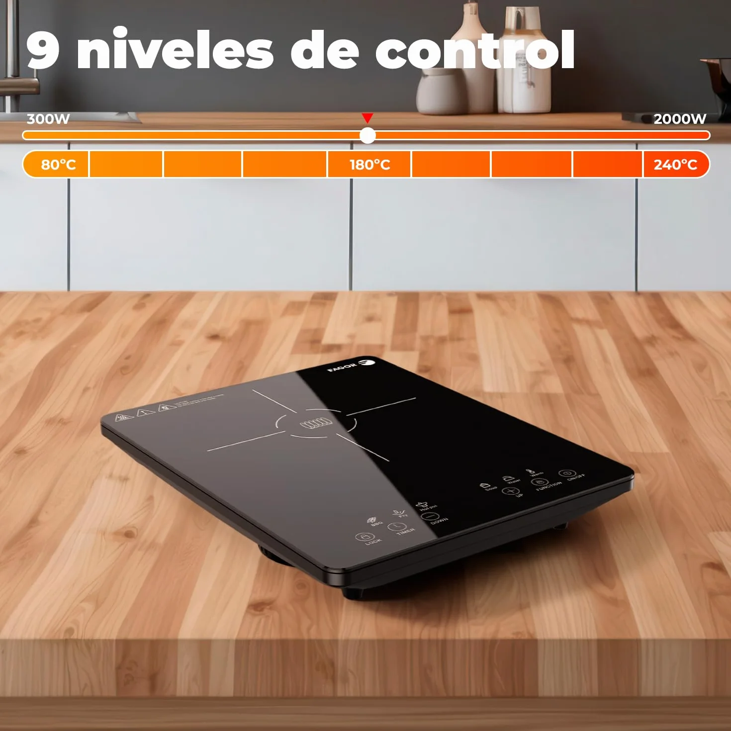 FAGOR Lexie Placa de Inducción Portátil 2000W Ultra Slim con Pantalla Táctil