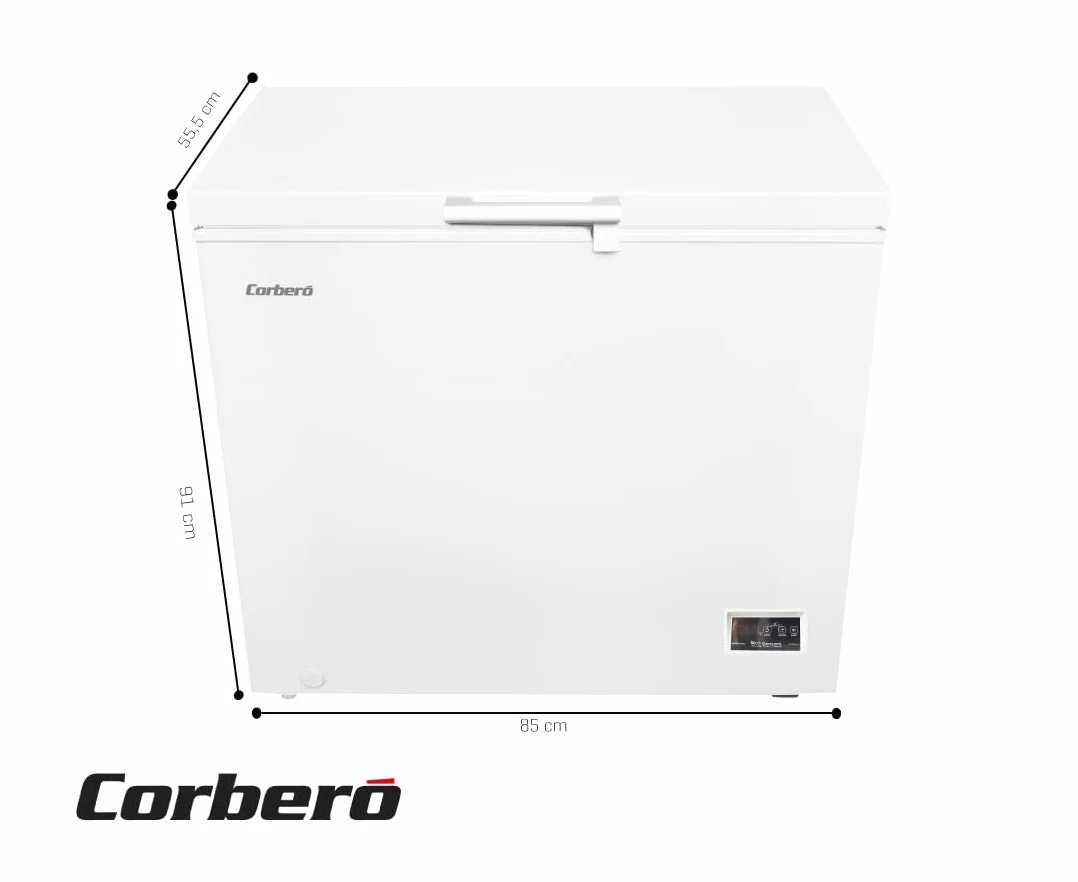 Corberó - Congelador Arcón | CCHH20024E | Capacidad 198L | Control Electrónico con Display | Luz LED | Tirador | 1 Cesta Interior | 2 Ruedas | 2 Patas Ajustables | 40 Db | Blanco