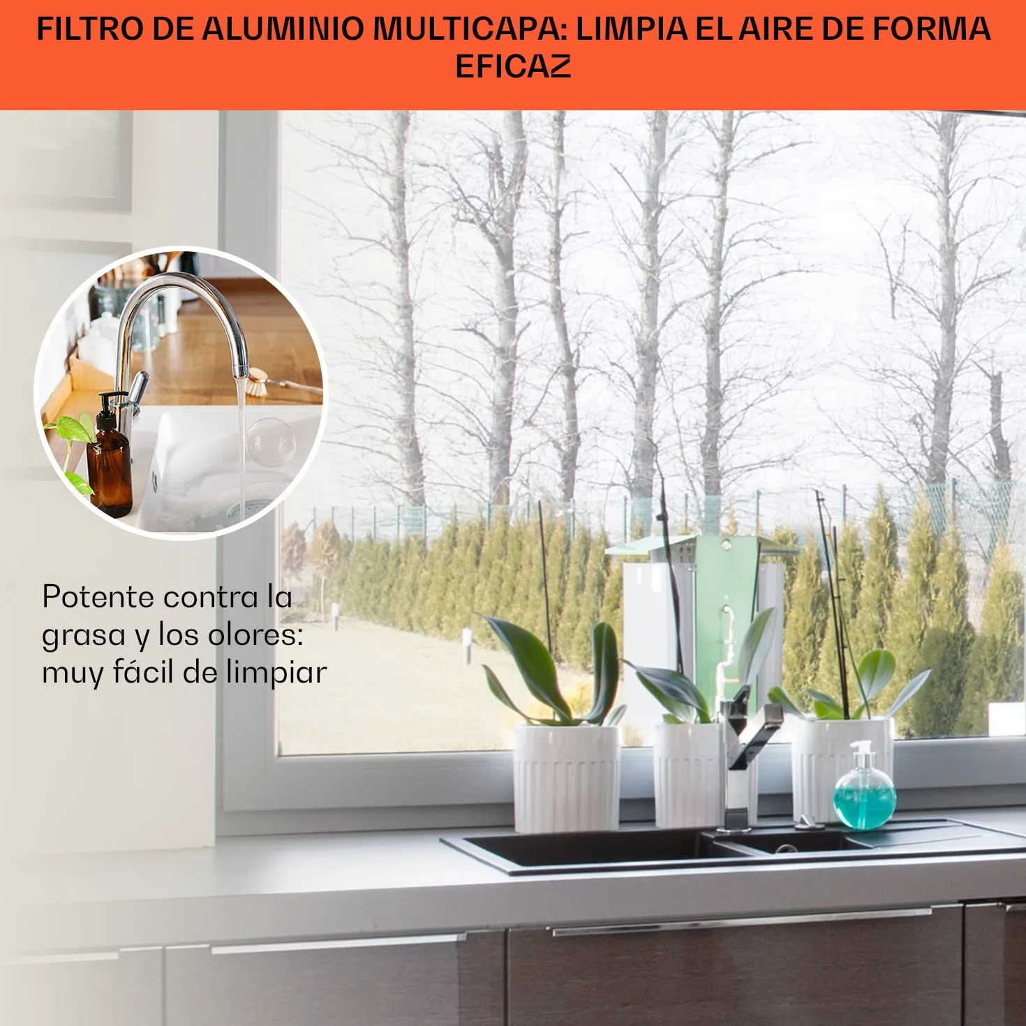 Klarstein Campana Isla Extractor Cocina 540m³/h Temporizador 3 Modos Filtros Carbón Activo