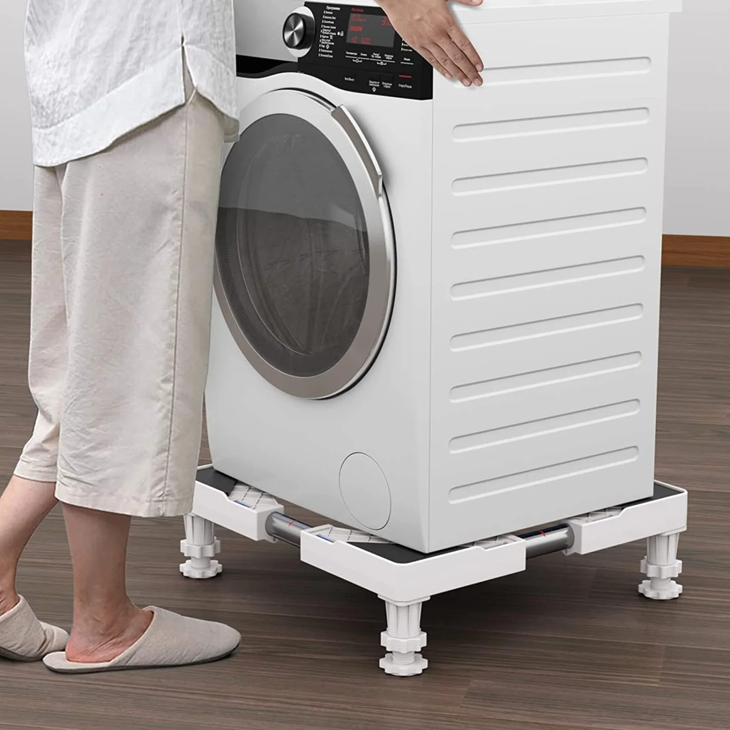 DEWEL Soporte para lavadora, podio para lavadora y secadora, adecuado para frigoríficos, lavadoras, congeladores, armarios y electrodomésticos estáticos (ancho ajustable de 46 a 65 cm)