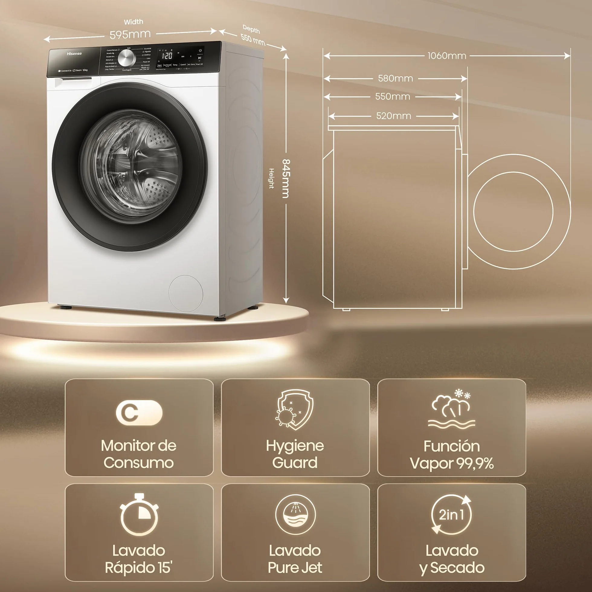 Hisense Lavadora Secadora 9/6Kg 1400 RPM 60cm 15 Programas Inverter Serie 3S