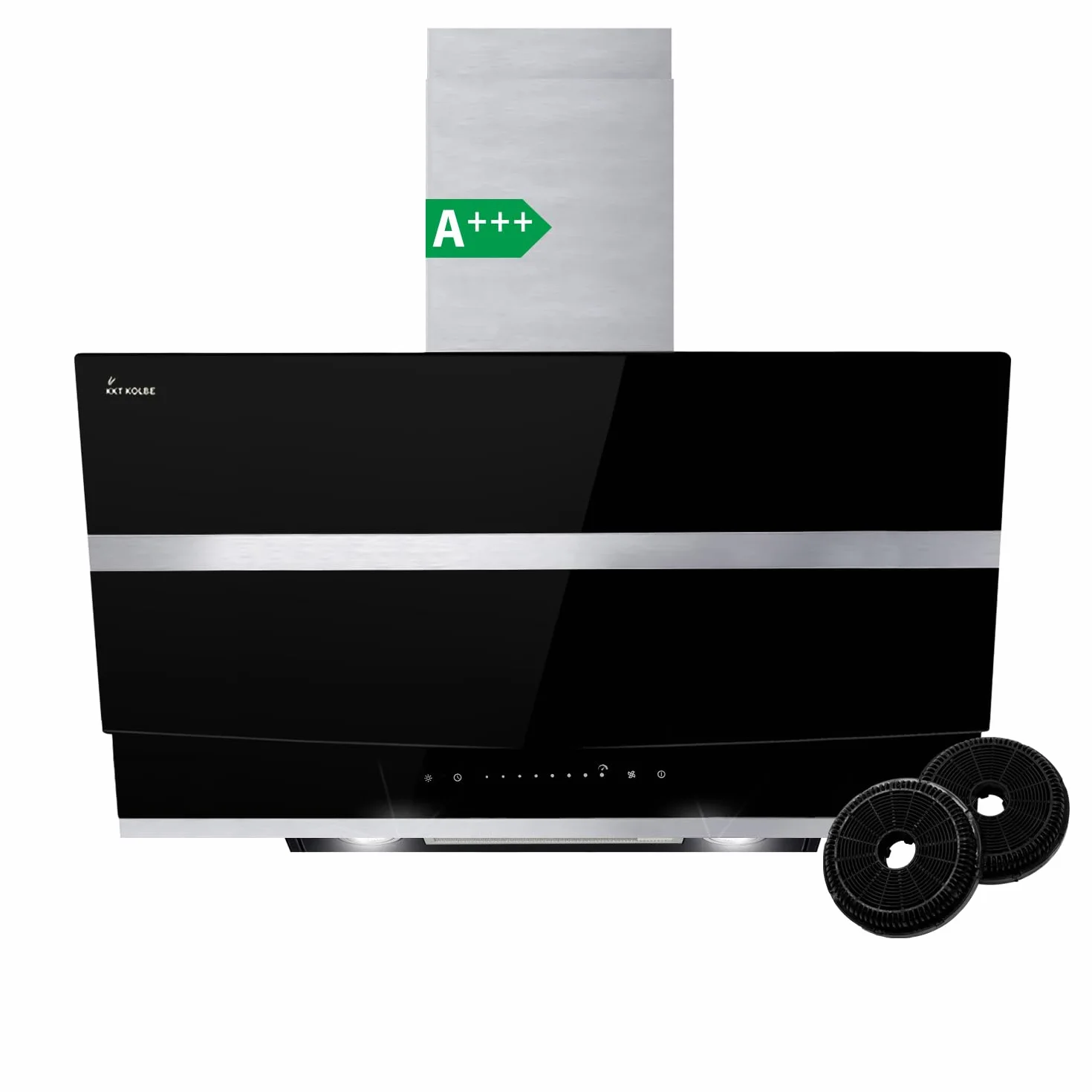 Campana Extractora 80 cm | Campana de Pared Inclinada | acero inoxidable | vidrio negro | apagado automático | Funcionamiento táctil | HERMES8005S