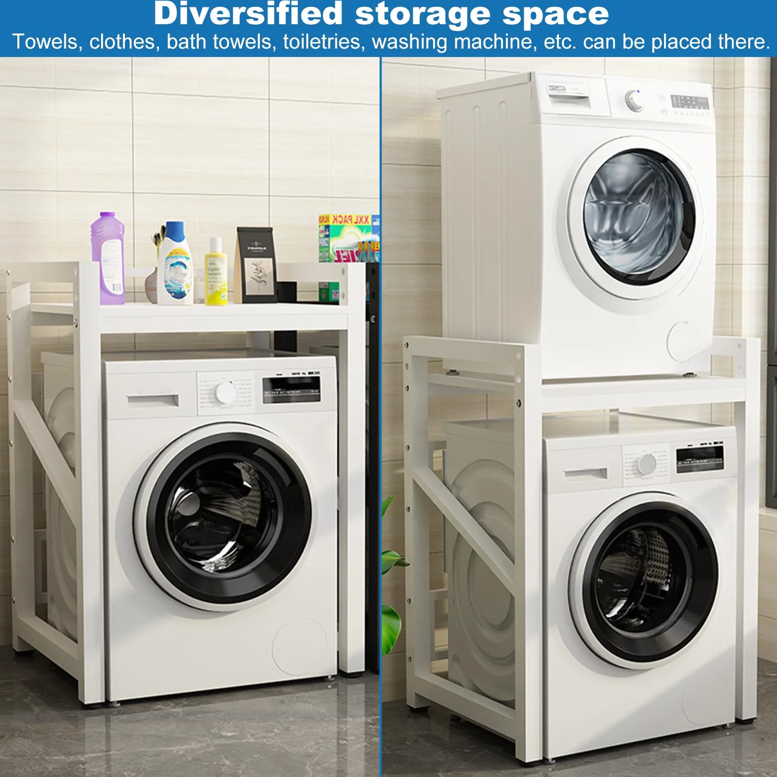 Armario para lavadora con 3 alturas ajustables, para secadora y lavadora, color blanco