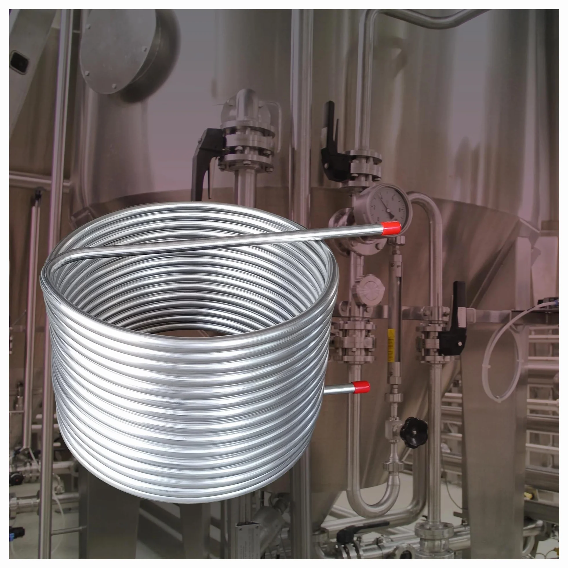 Serpentín de sistema de recirculación de puré con intercambiador de calor de 15,2 m (50 pies) de diámetro exterior, tubería de acero inoxidable 304 de 1/2", 30 cm de diámetro, tanque enfriador de lico