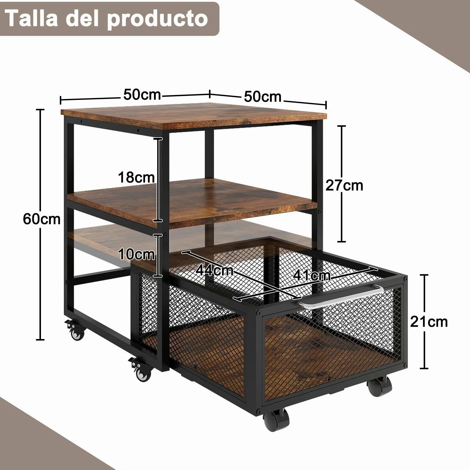 PUNCIA Soporte para Mini Nevera 3 Niveles con Cesta Metálica para Oficina | Mueble Mesa para Frigorífico con Base Móvil para Refrigerador con Ruedas Estante de Almacenamiento con Cajón Cocina Salón