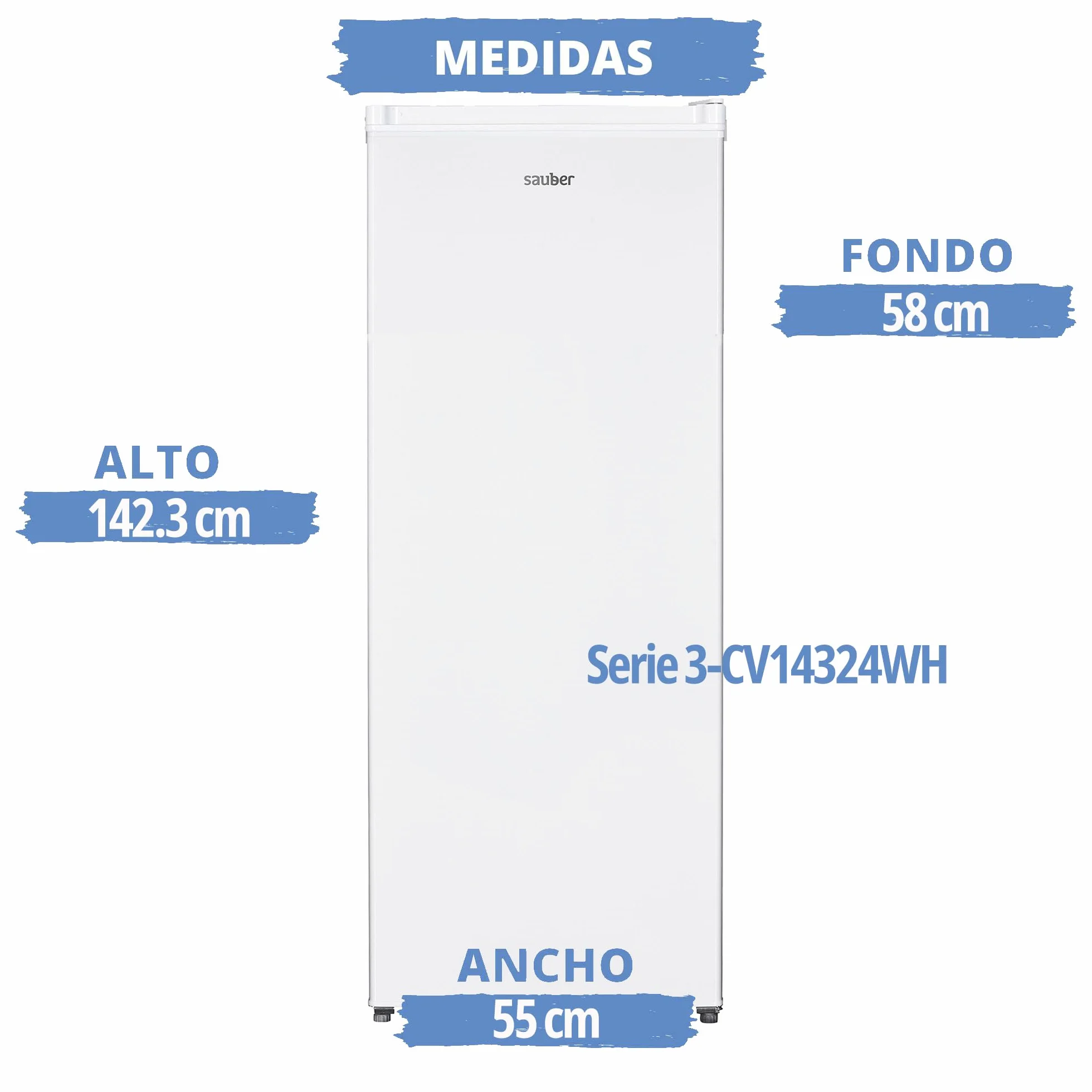 Sauber - Congelador Vertical una Puerta SERIE 3-CV14324WH - E - 142 x 55 cm - 5 Cajones 168 Litros - Se puede Combinar con Frigo 1 puerta - ENTREGA Y RETIRADA EN DOMICILIO INCLUIDA