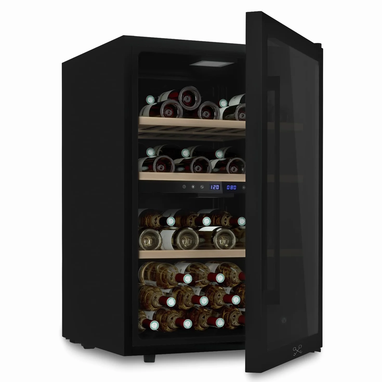 LES PETITS CHAMPS CAVCDB62 vinoteca dual zone Black Edition, Capacidad 138L, 2 Zonas de Temperatura de 5°C a 18°C, Anti-UV, LED